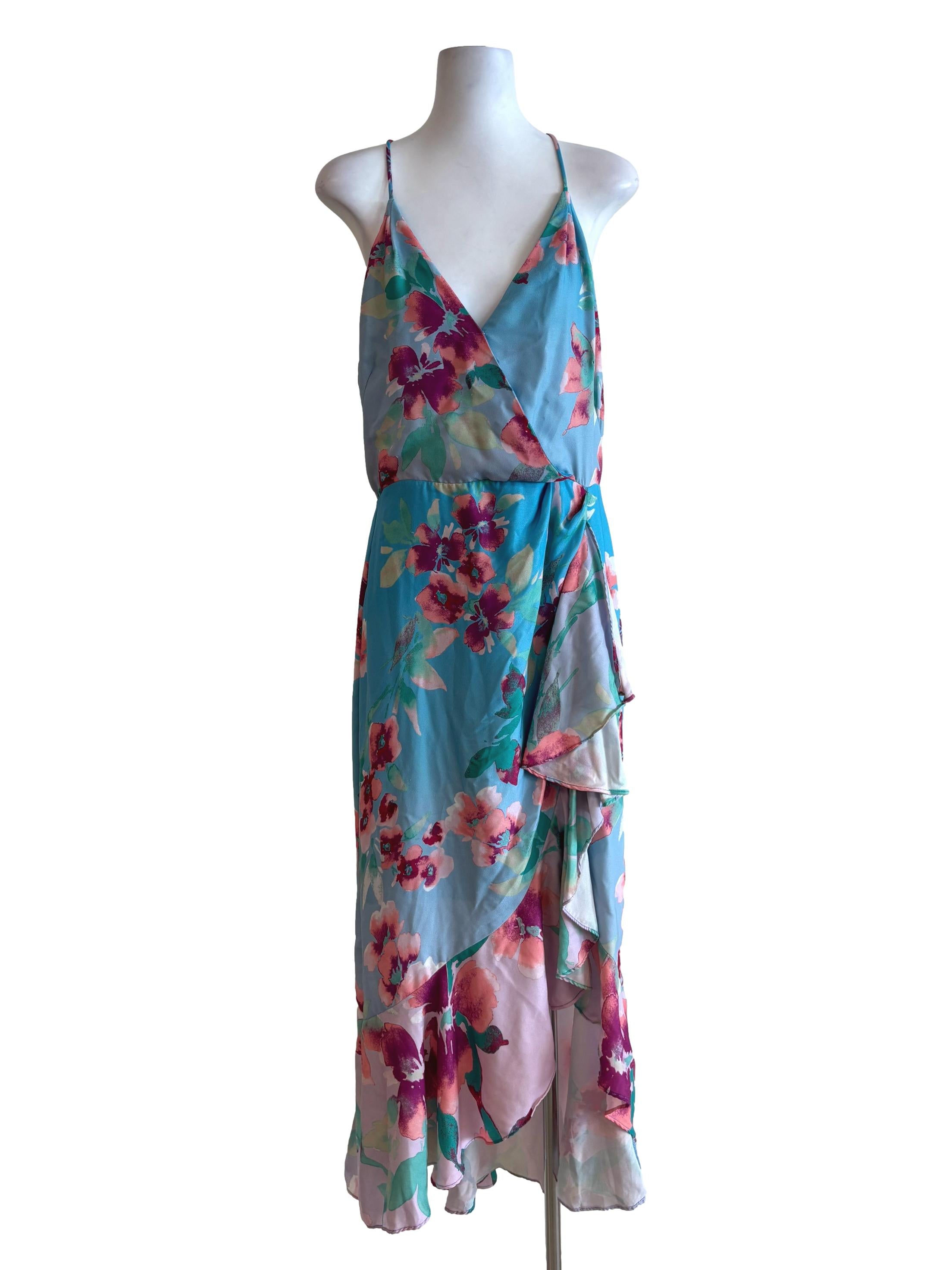 Pacific Blue Ruffle Tropical Sundress