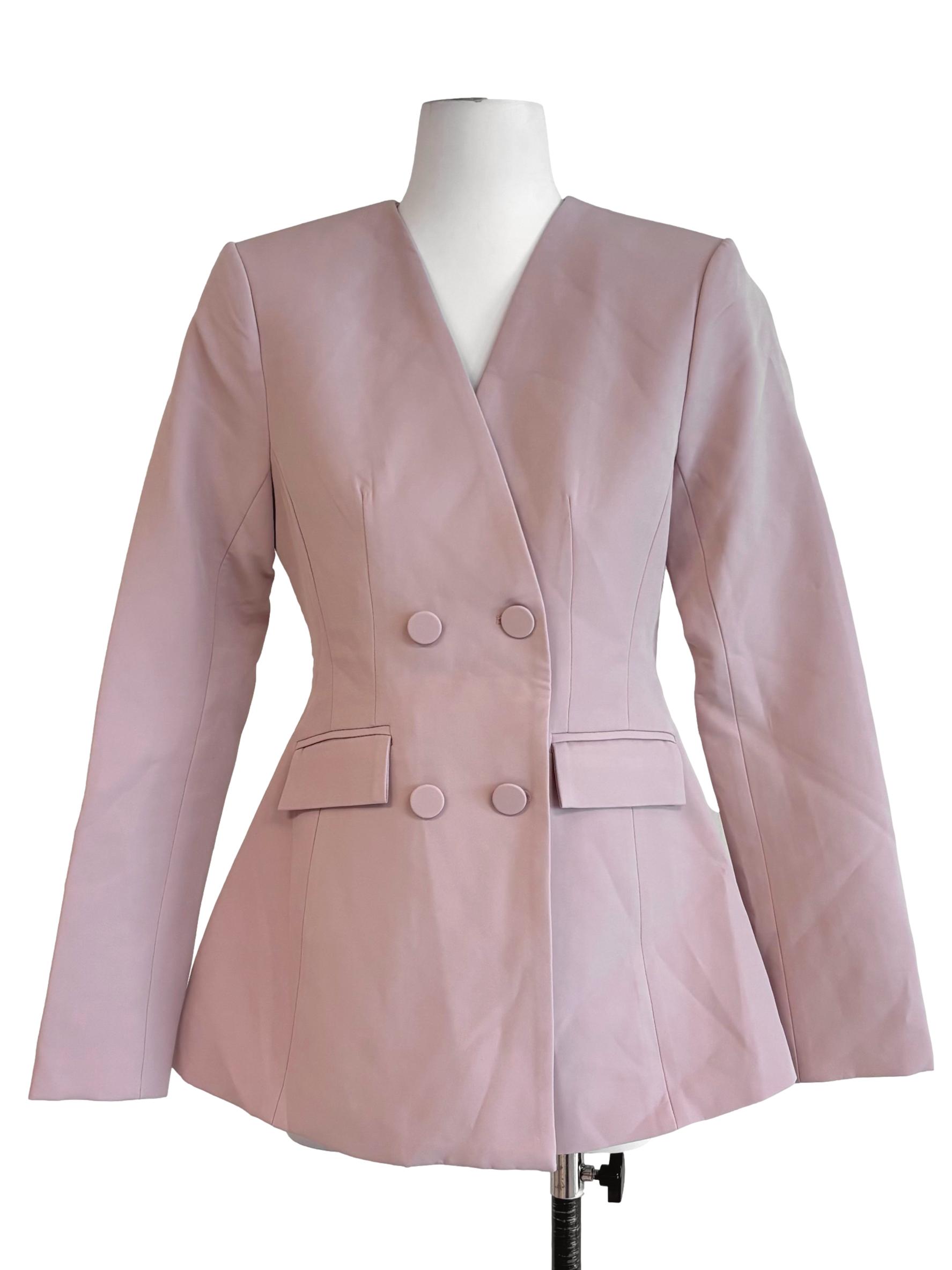 Peach Pink Double Breasted Waisted Blazer