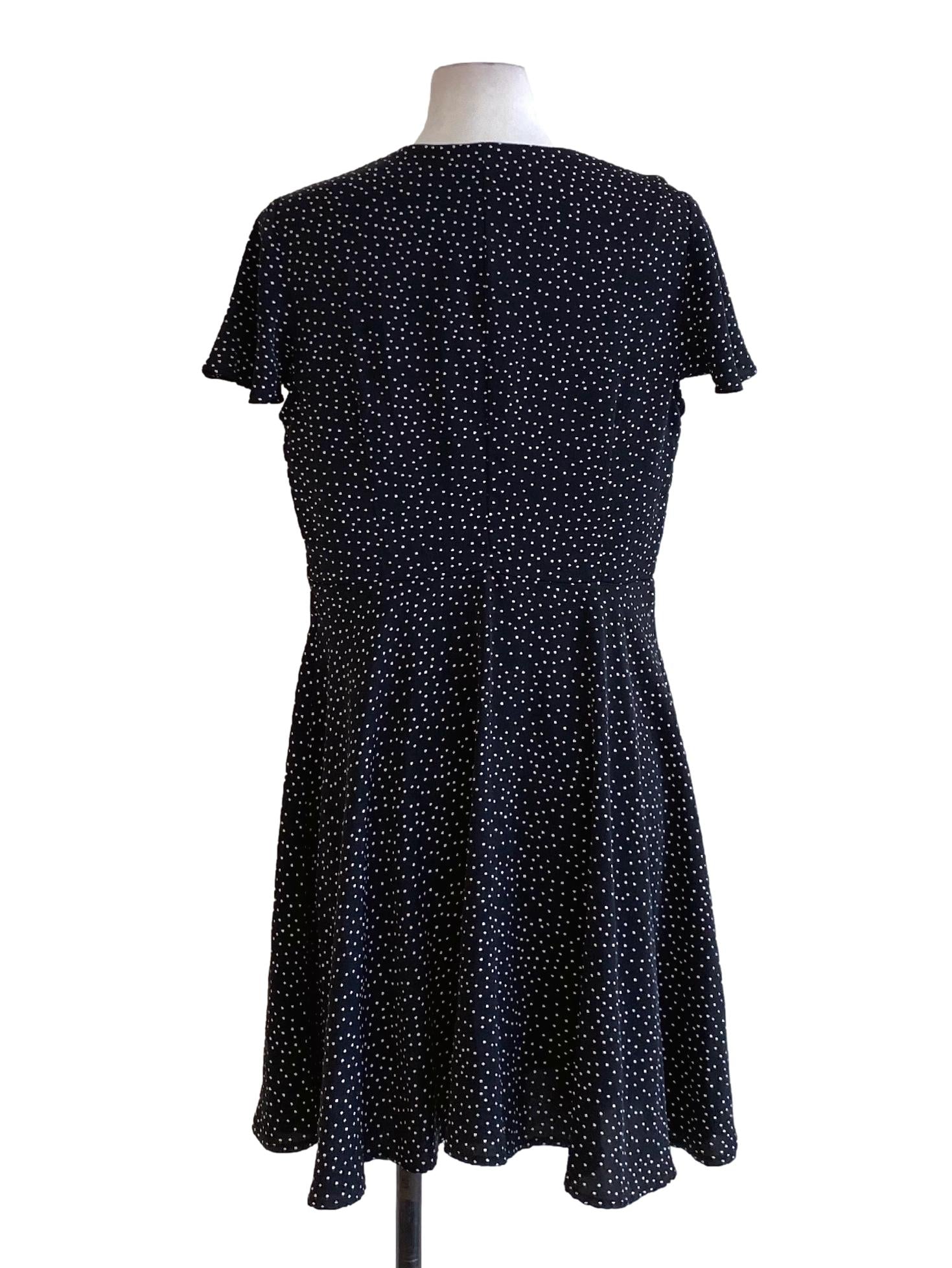Matte Black Polka Dot V-Neck Short Sleeve Shirt Dress TTR