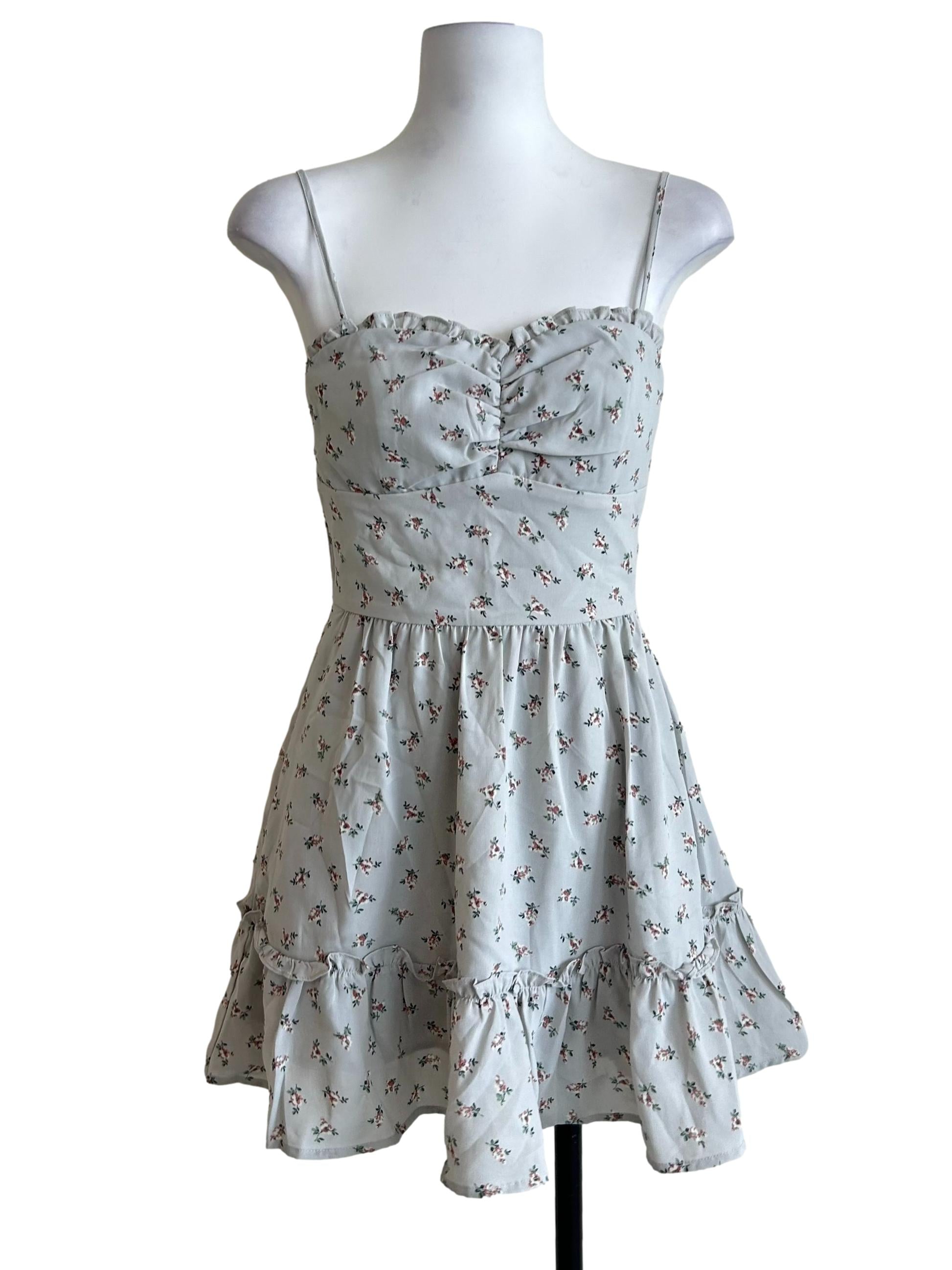 Baby Blue Floral Print Smocked Dress