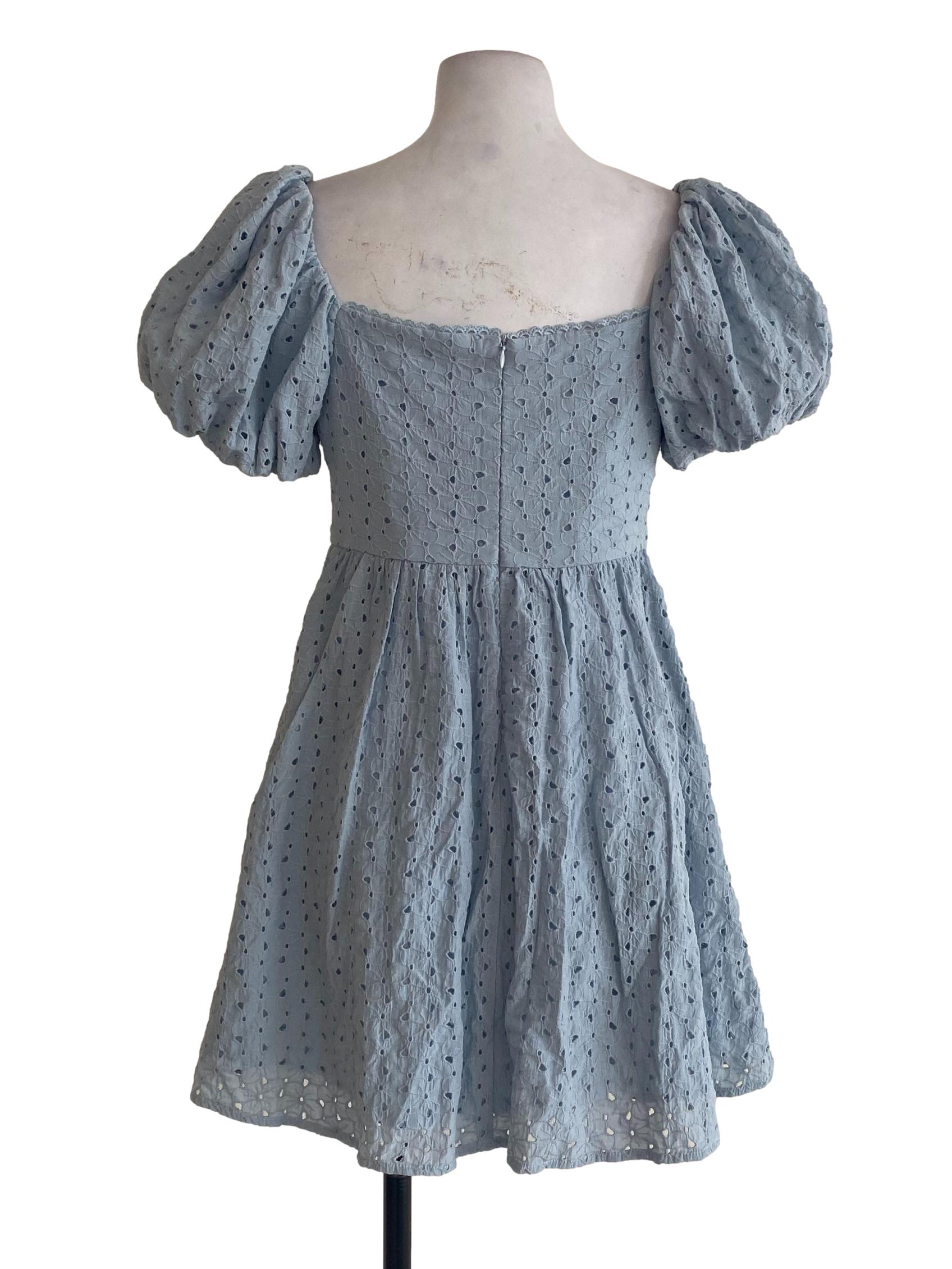 Blue Floral Embroidered Dress