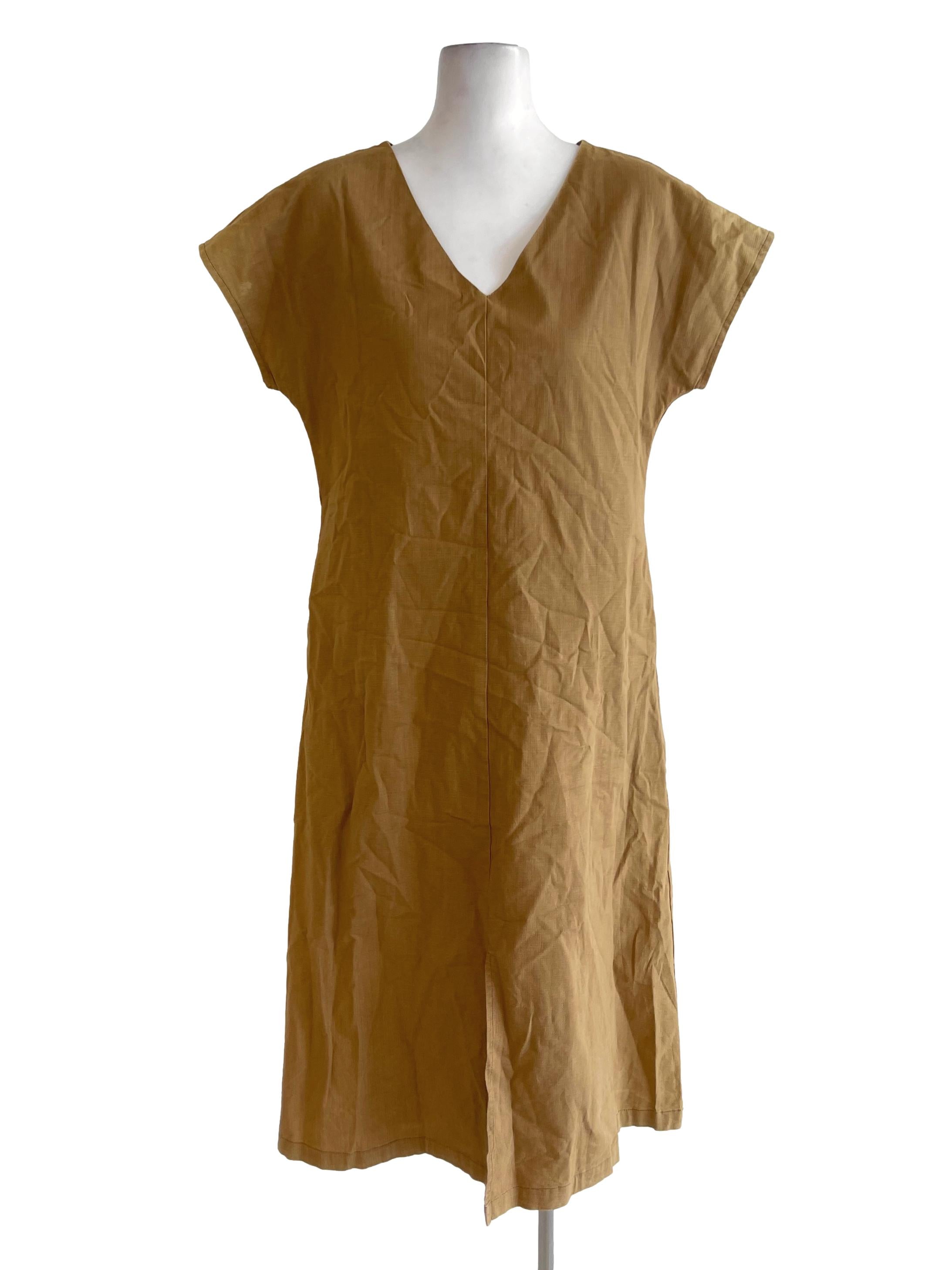 Brown Tortilla V Neck Trapeze Dress