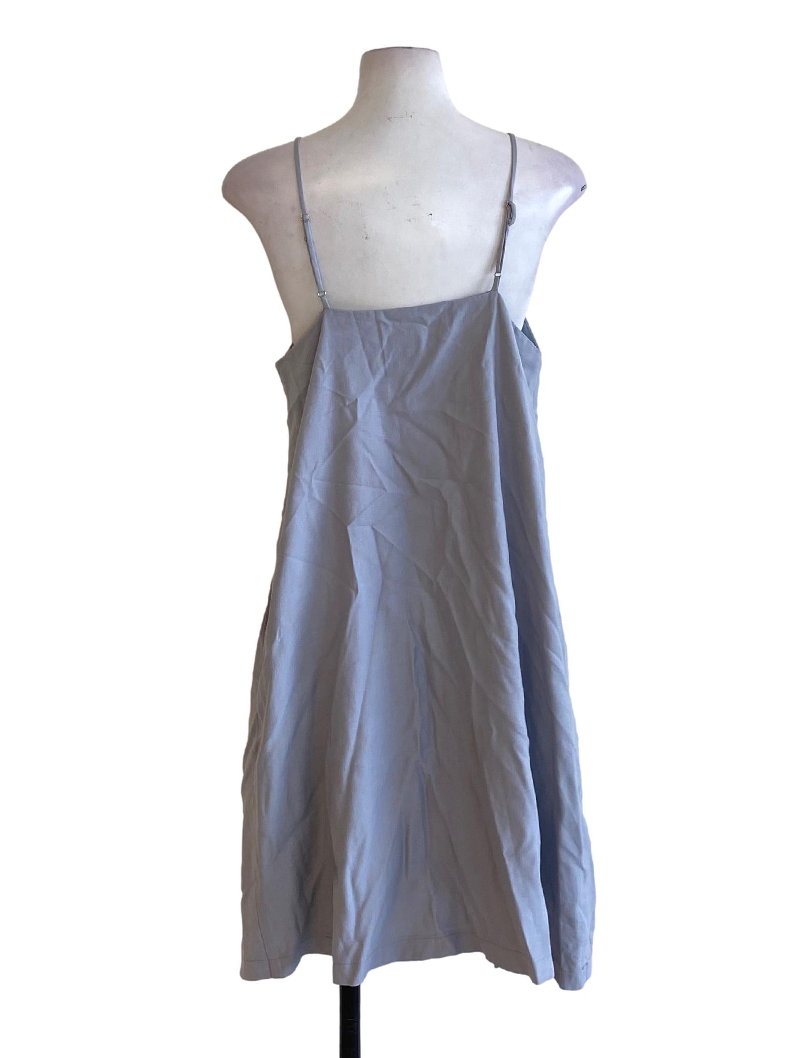 Dusty Blue Buttoned Down Spaghetti Strap Slip Dress