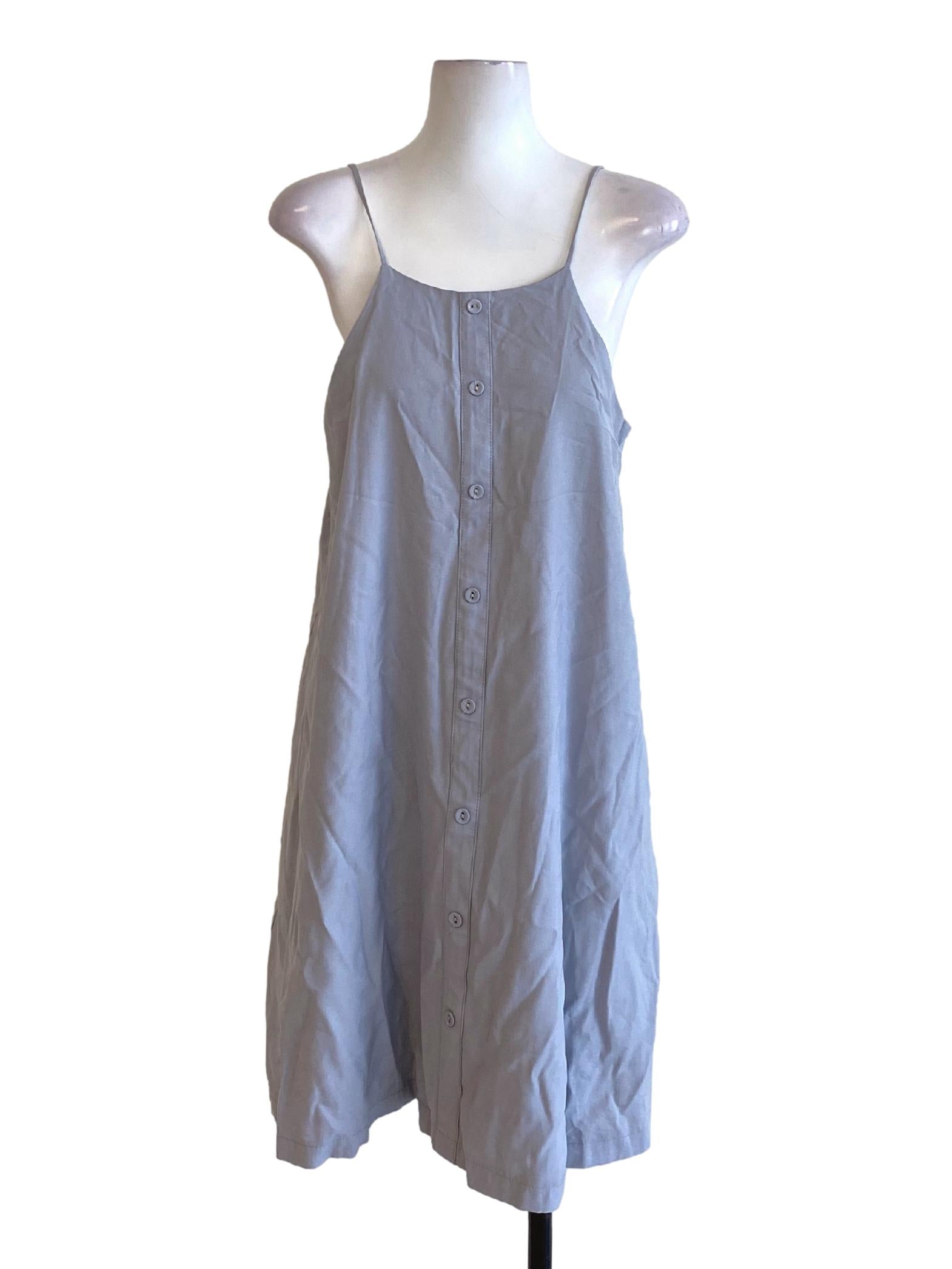 Dusty Blue Buttoned Down Spaghetti Strap Slip Dress