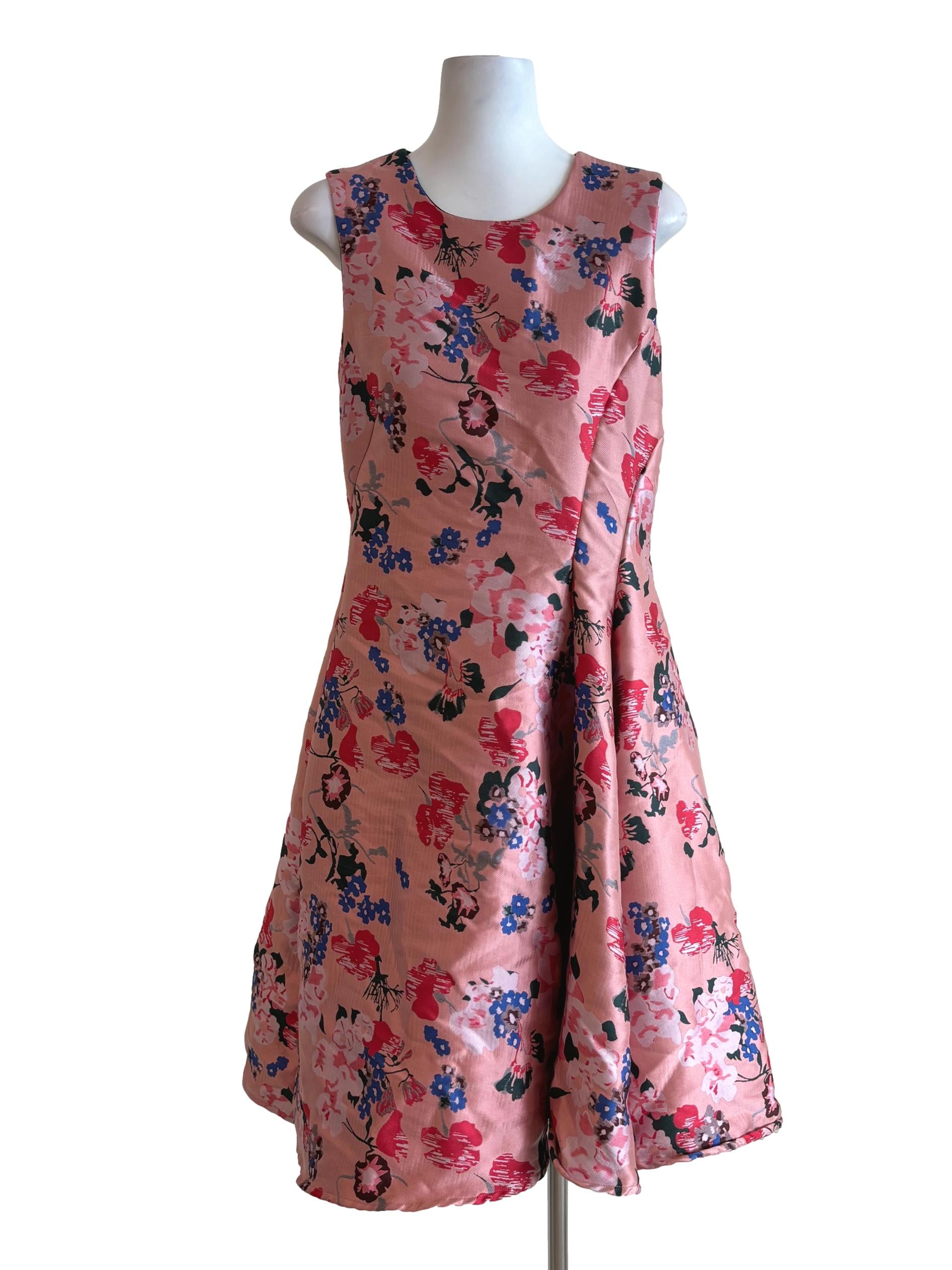 Peach Pink Sleeveless Floral Jacquard Dress