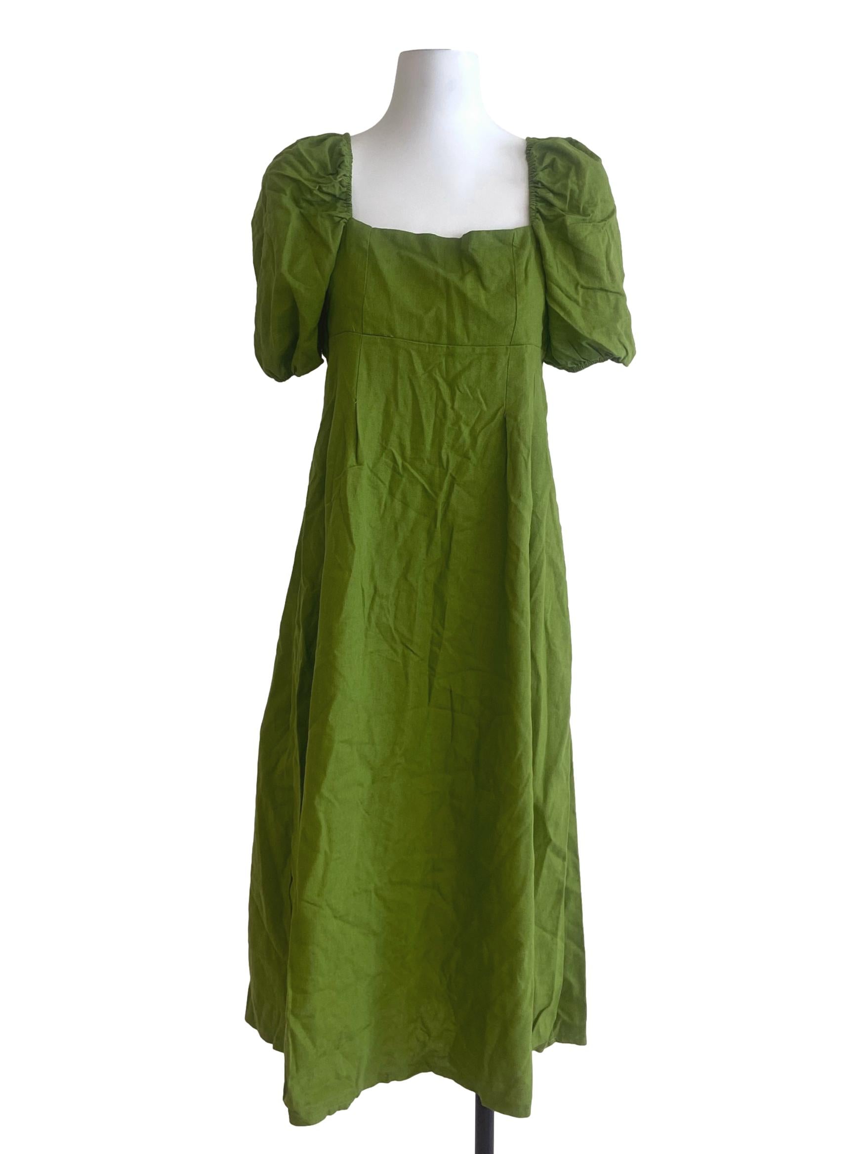 Lime Green Square Neck A-Line Dress