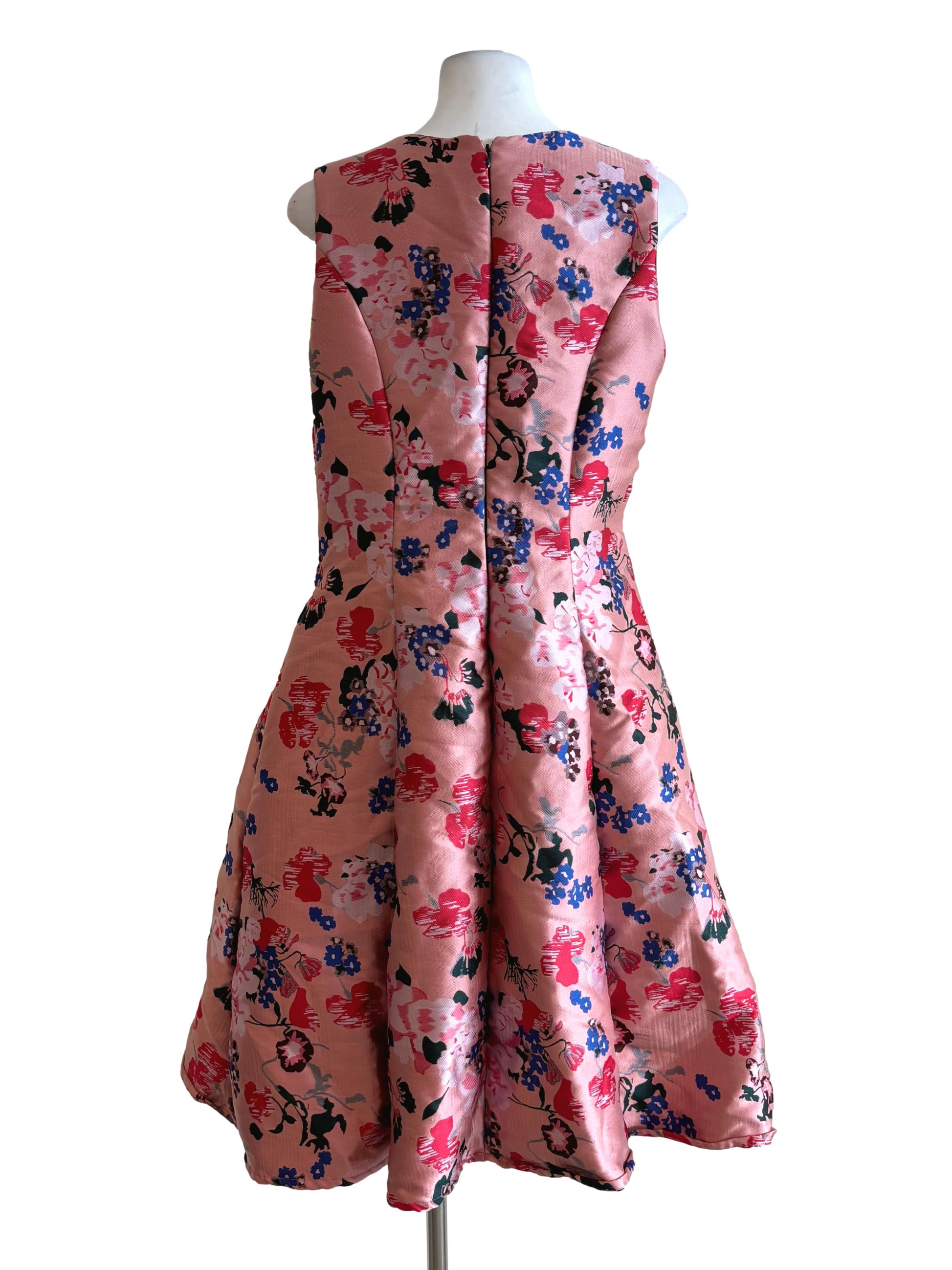 Peach Pink Sleeveless Floral Jacquard Dress