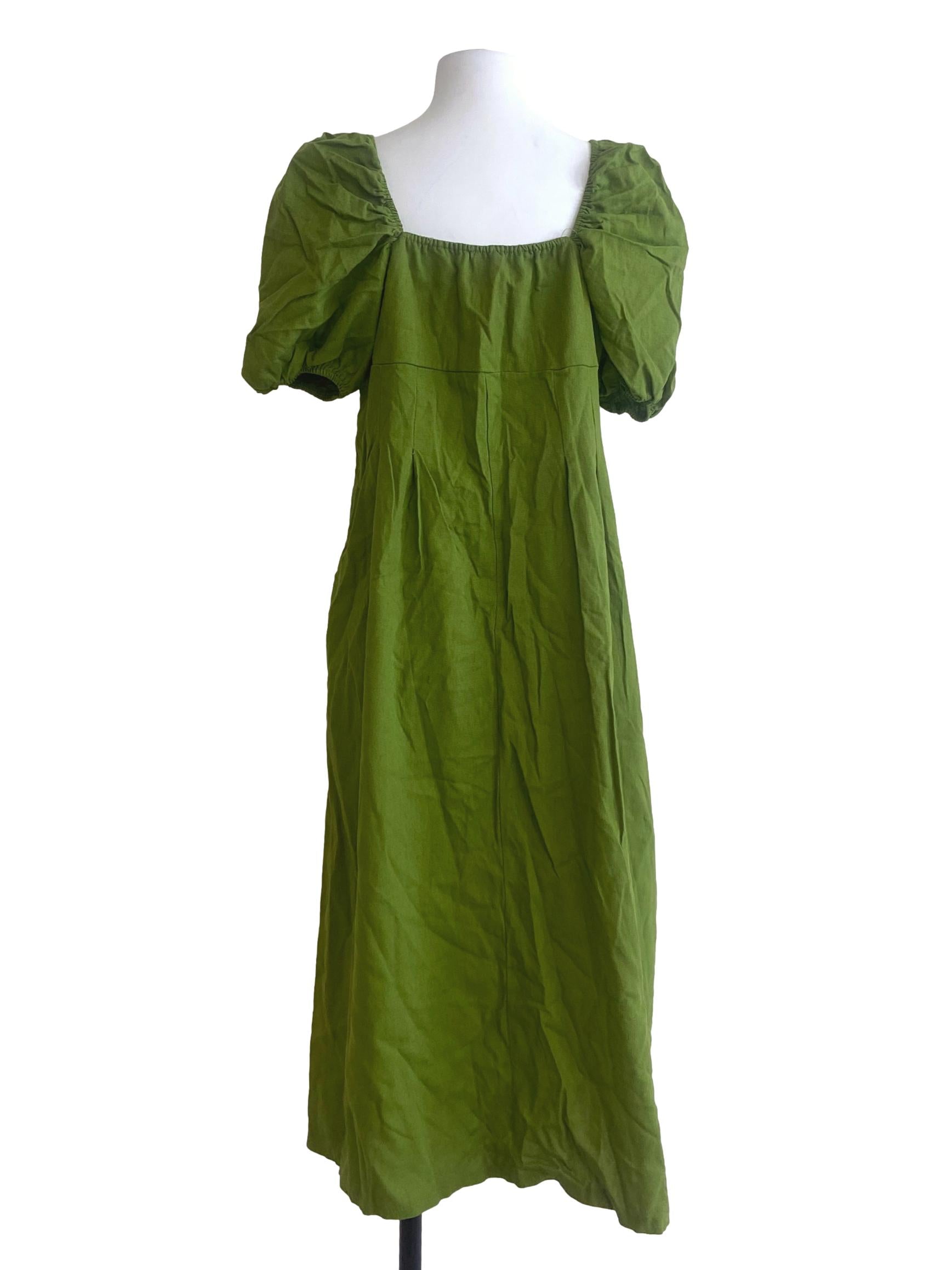 Lime Green Square Neck A-Line Dress