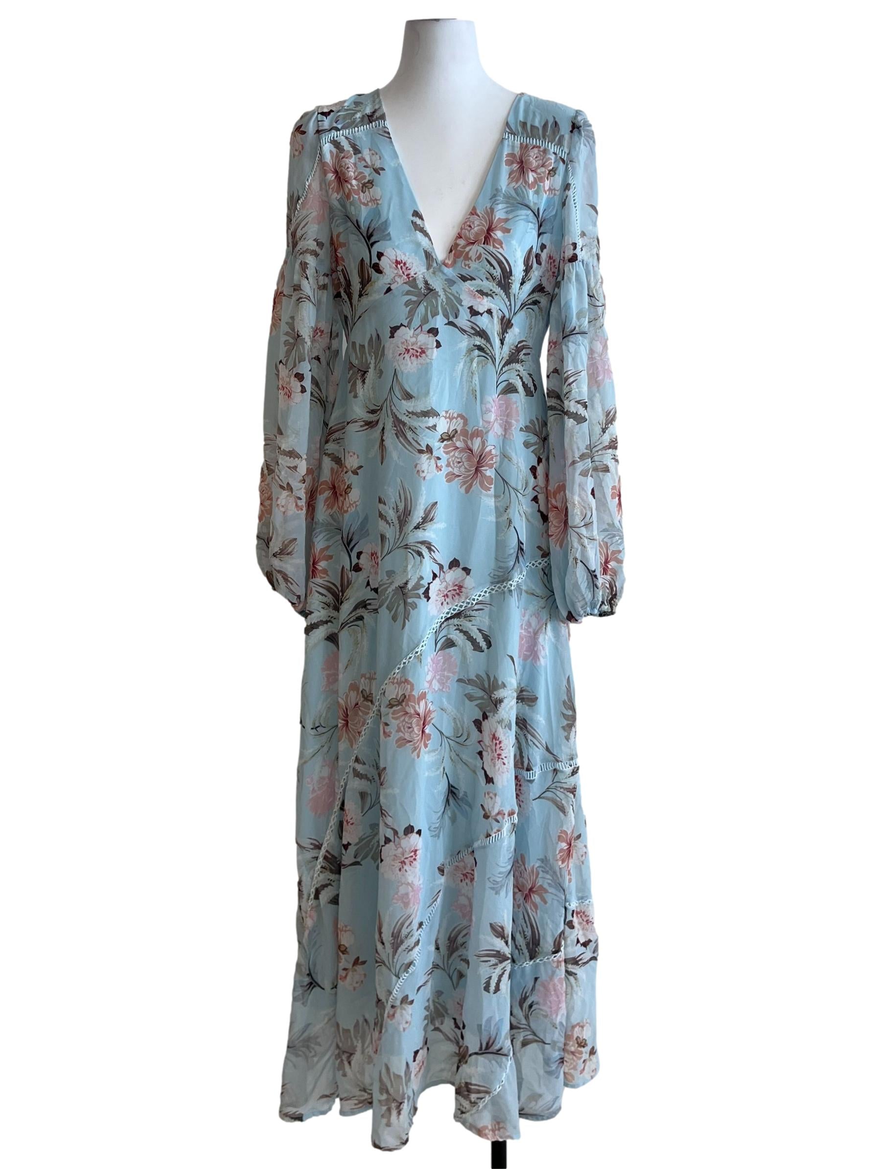 Sky Blue Floral Empire Dress