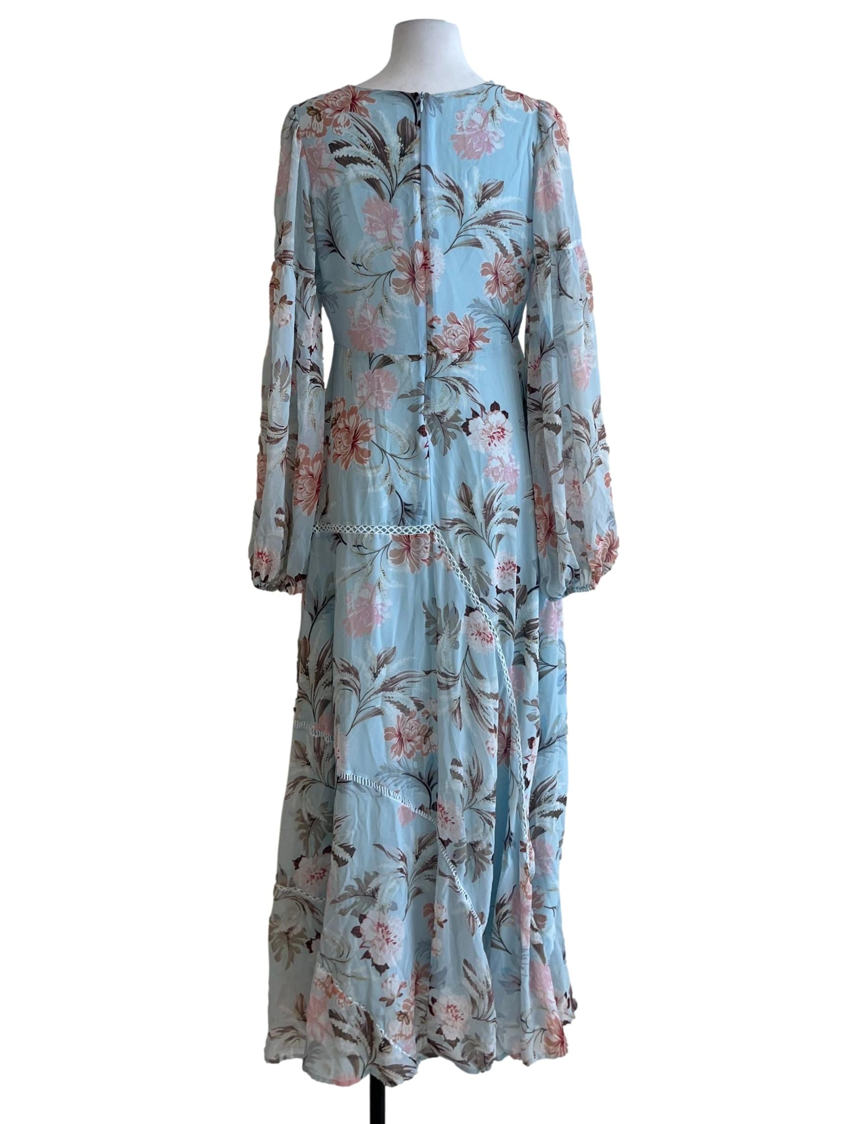 Sky Blue Floral Empire Dress