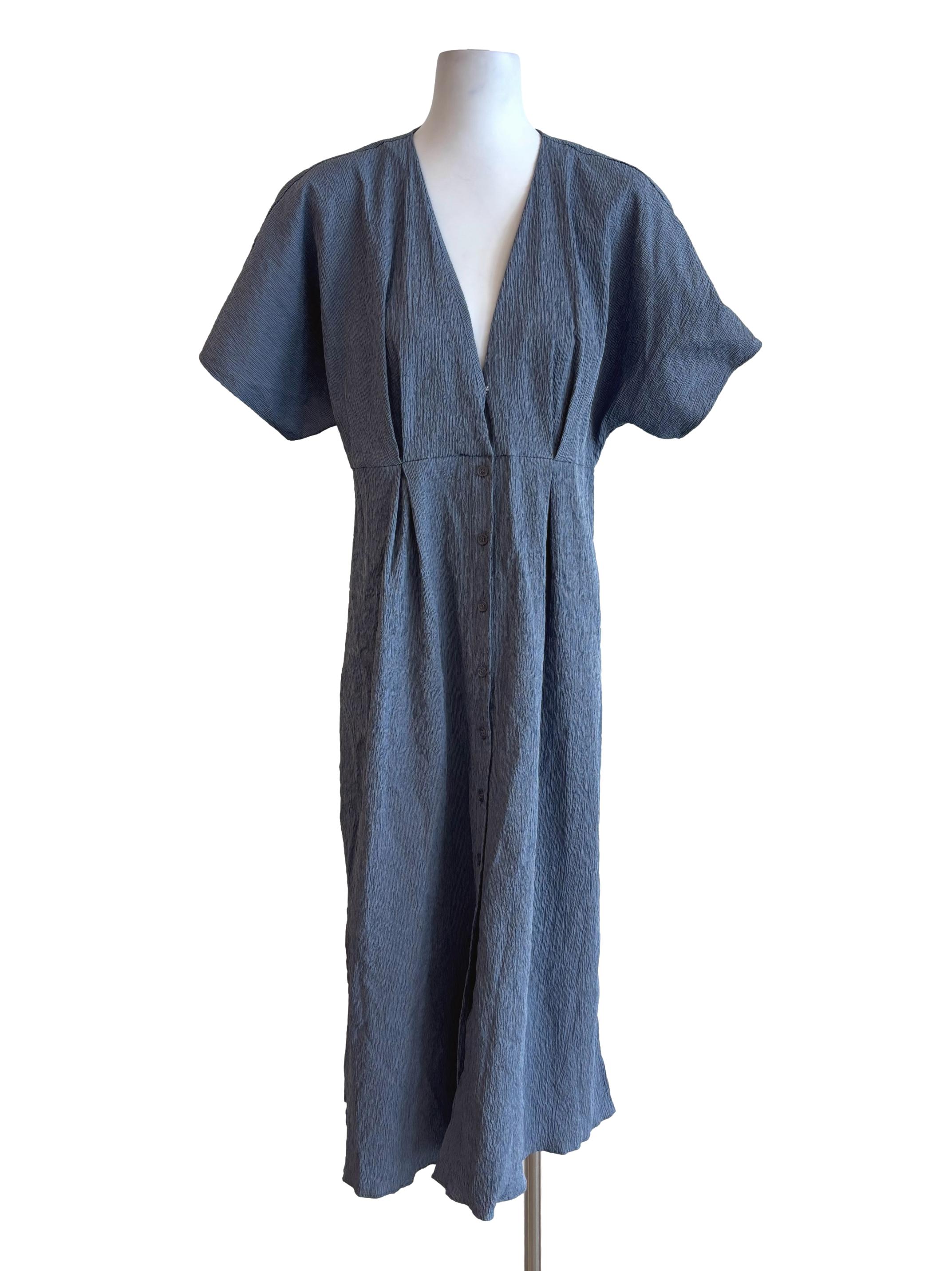 Aegean Blue Textured Button Dress