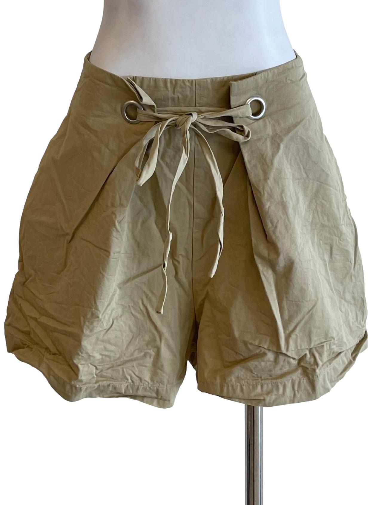 Beige Tie Bow A-Line Shorts