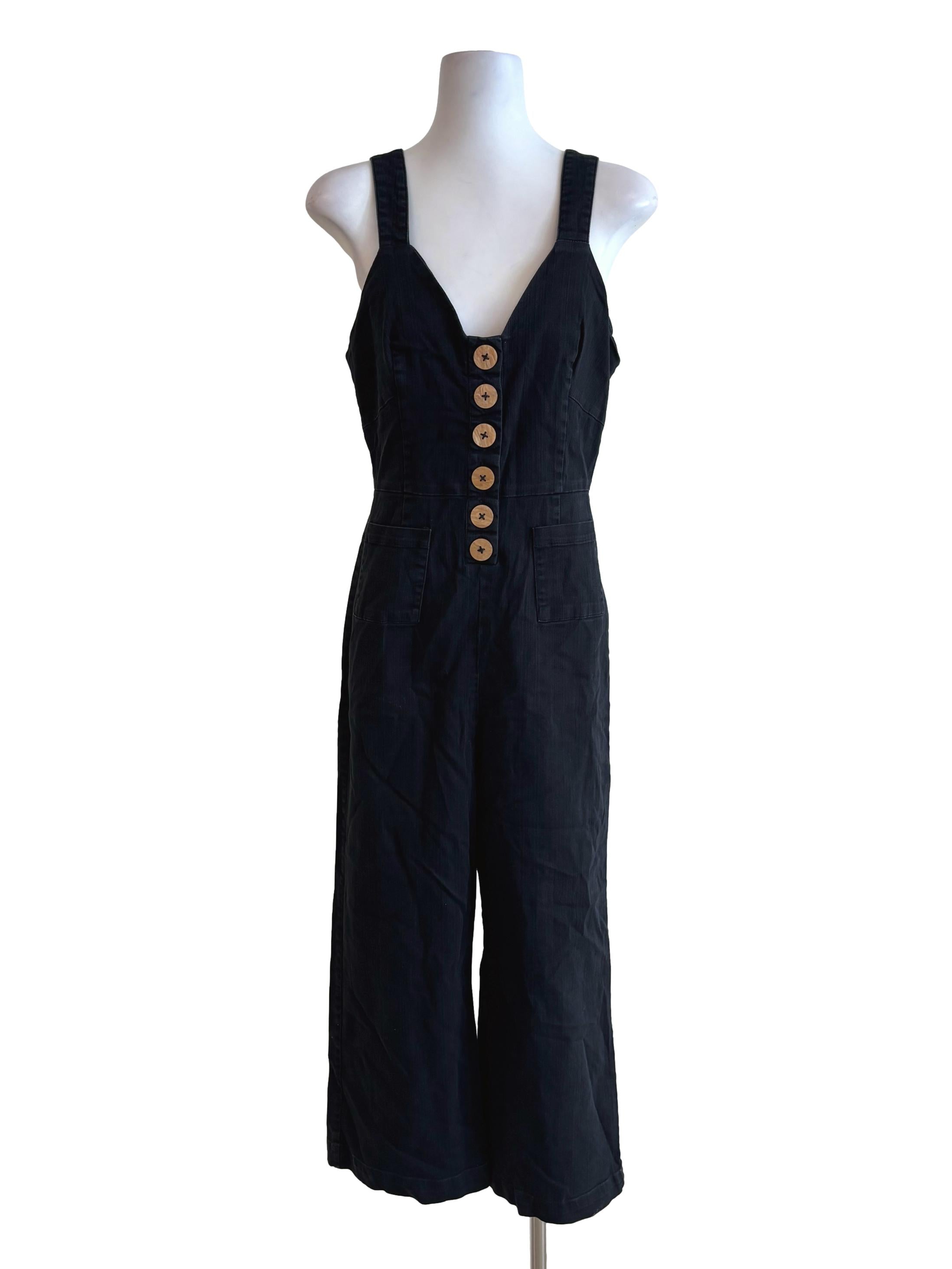 Jet Black Cotton Denim Jumpsuit