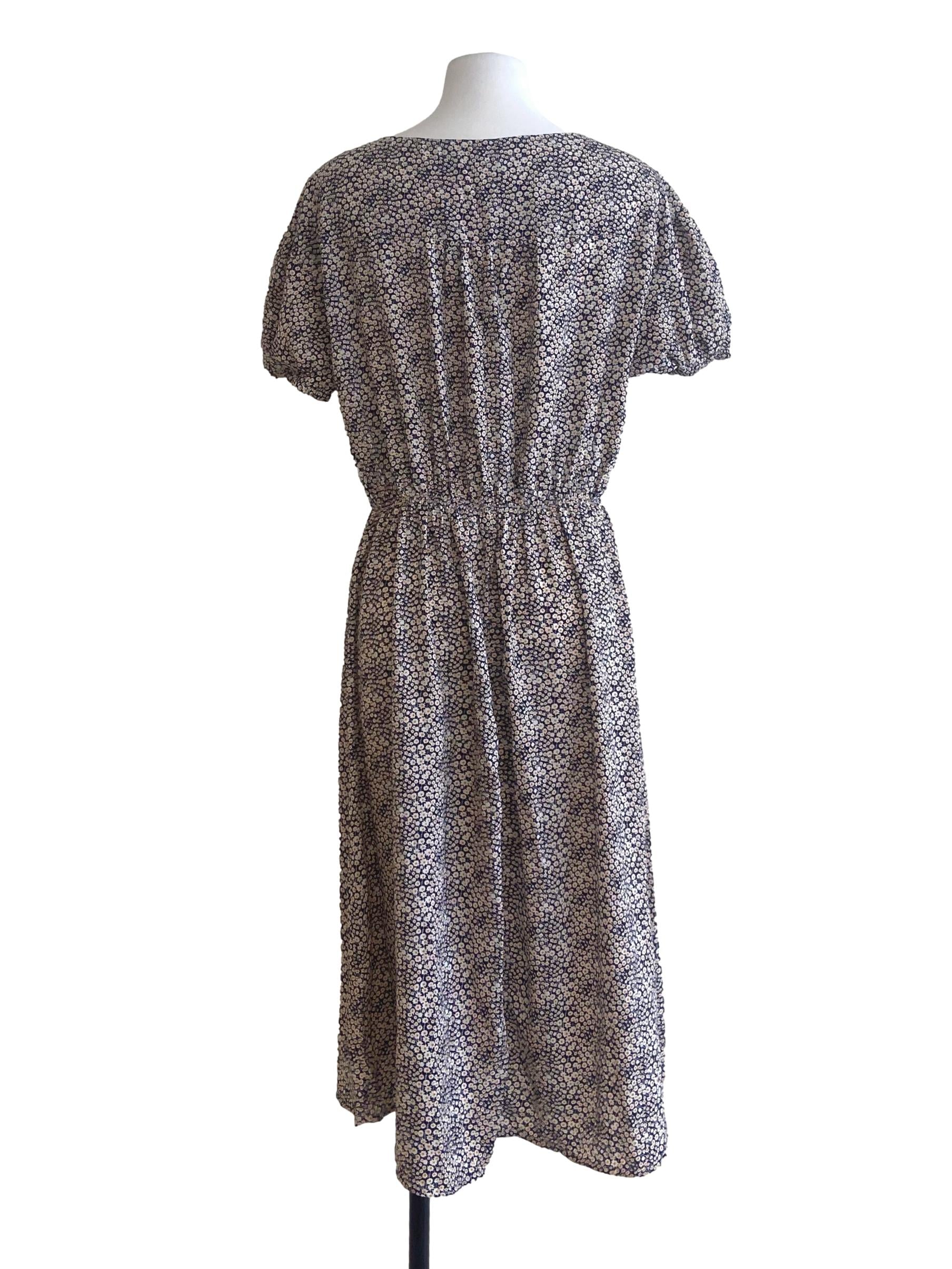 Navy Blue & Floral Button Down Shirt Dress