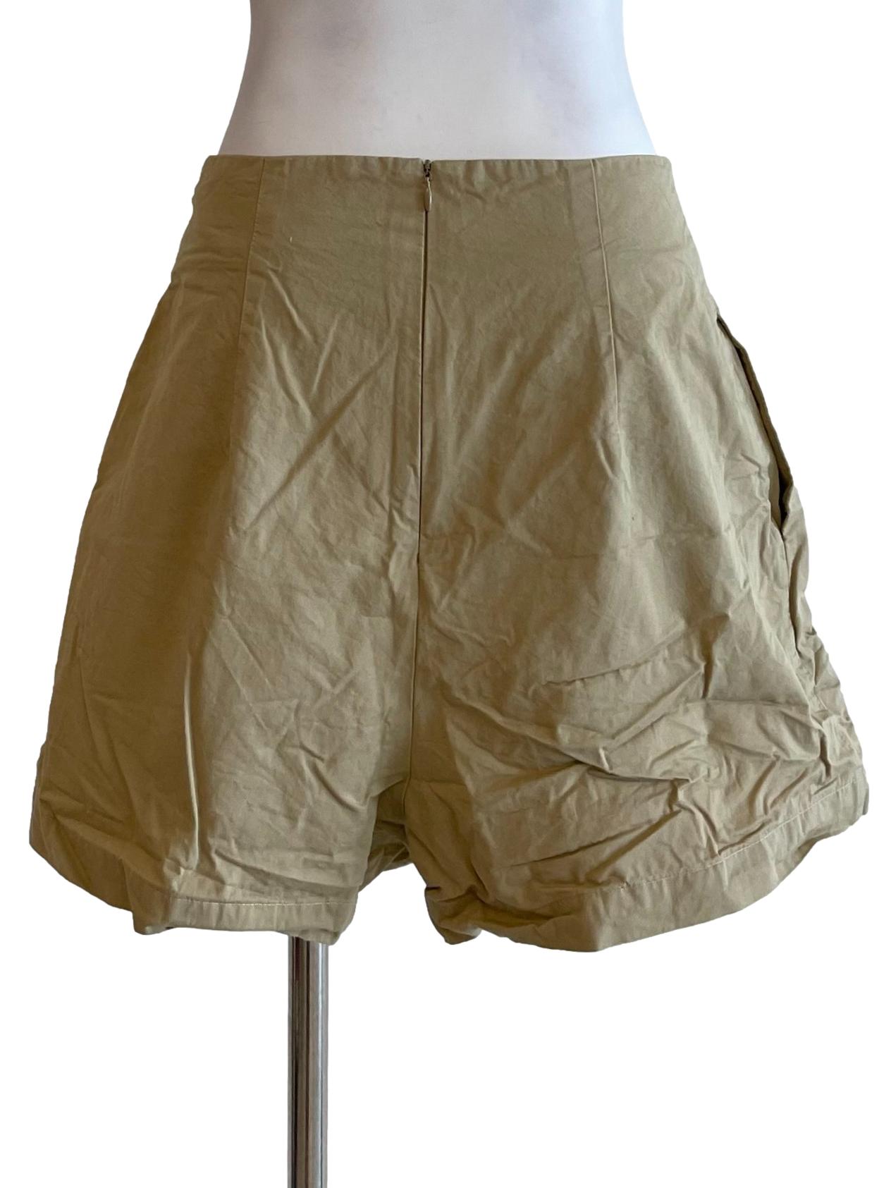 Beige Tie Bow A-Line Shorts