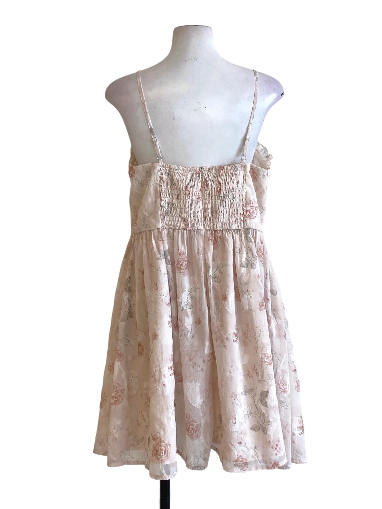 Lemonade Pink Floral Ruffle Detail A-Line Dress