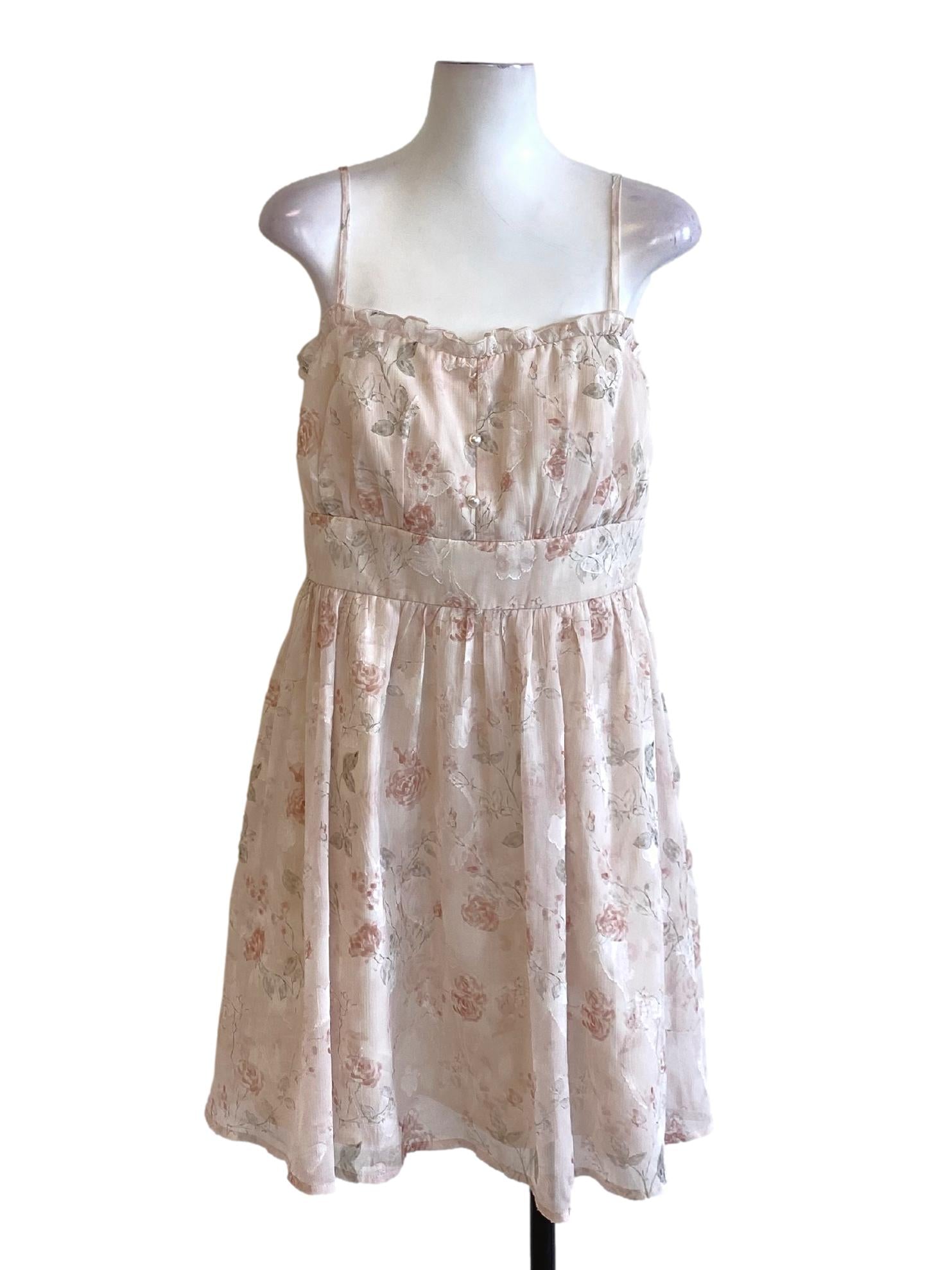 Lemonade Pink Floral Ruffle Detail A-Line Dress