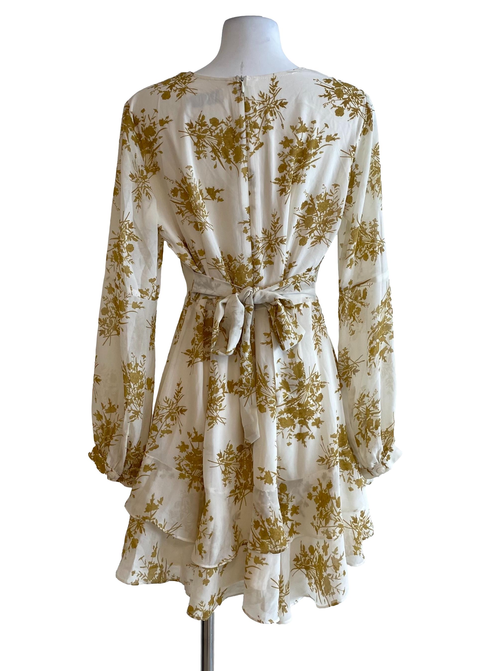 Buttermilk Floral Ruffle Chiffon Dress