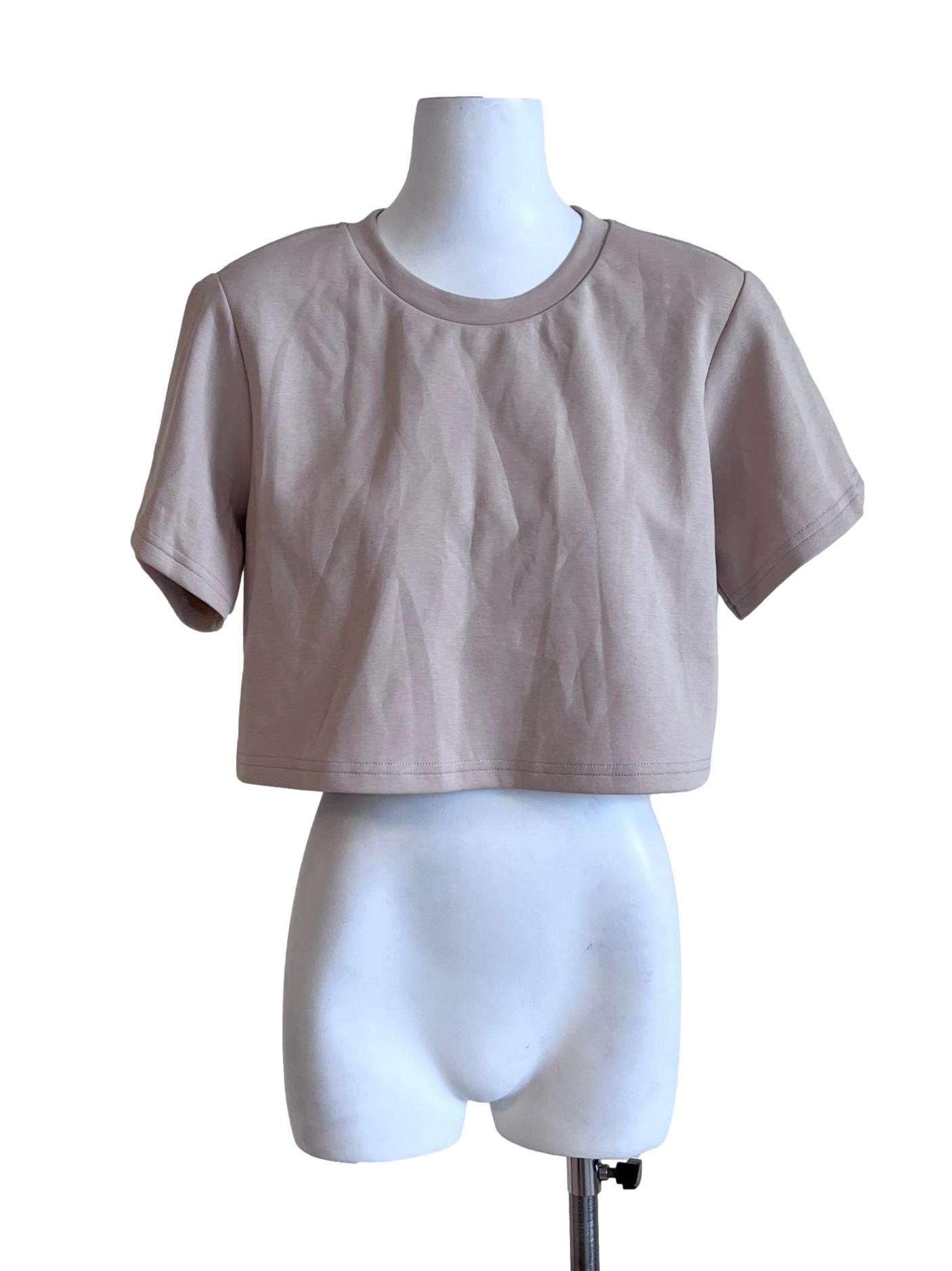 Light Beige Round Neck Crop Top