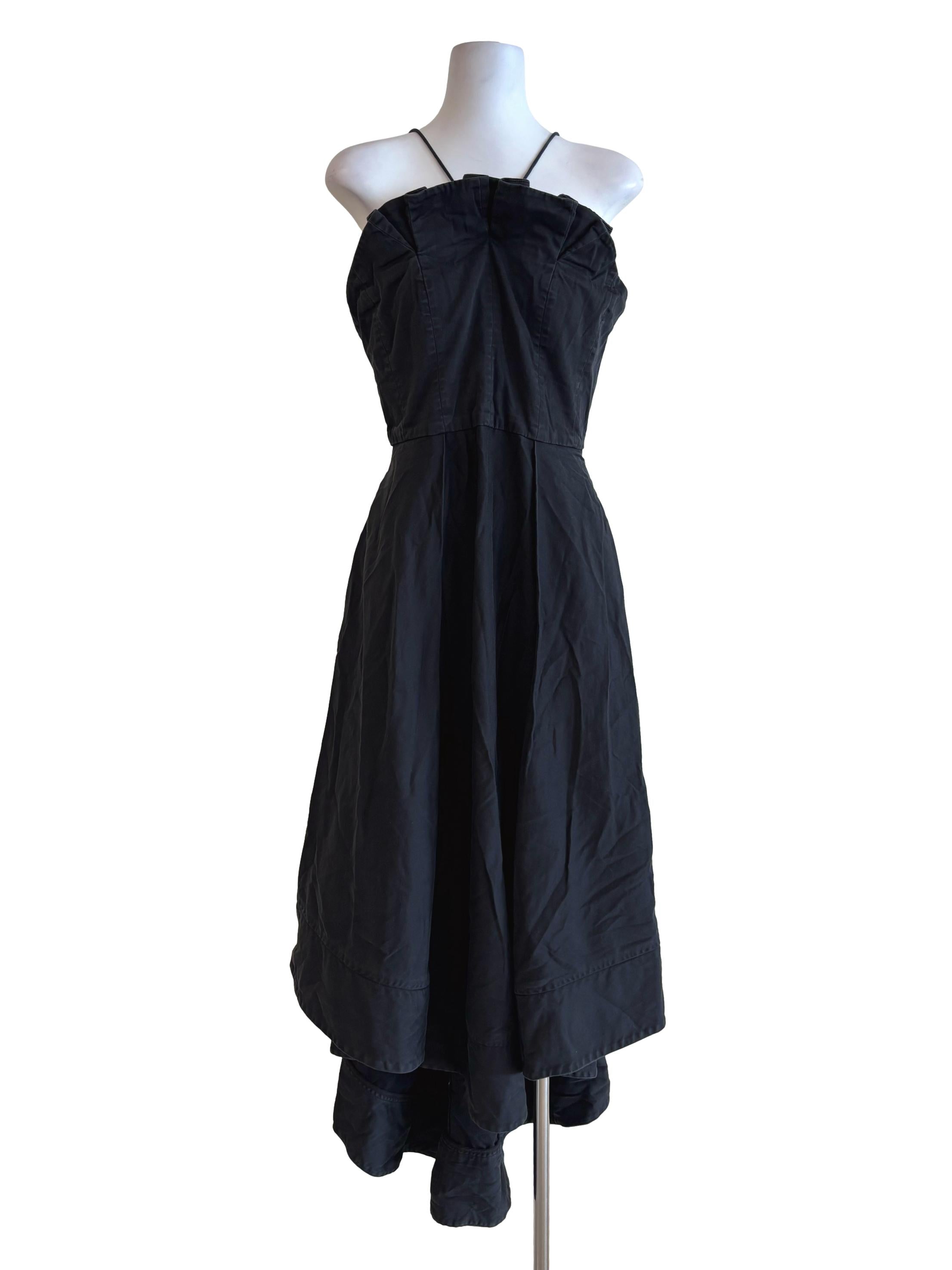 Jet Black Halter Cotton High Low Dress