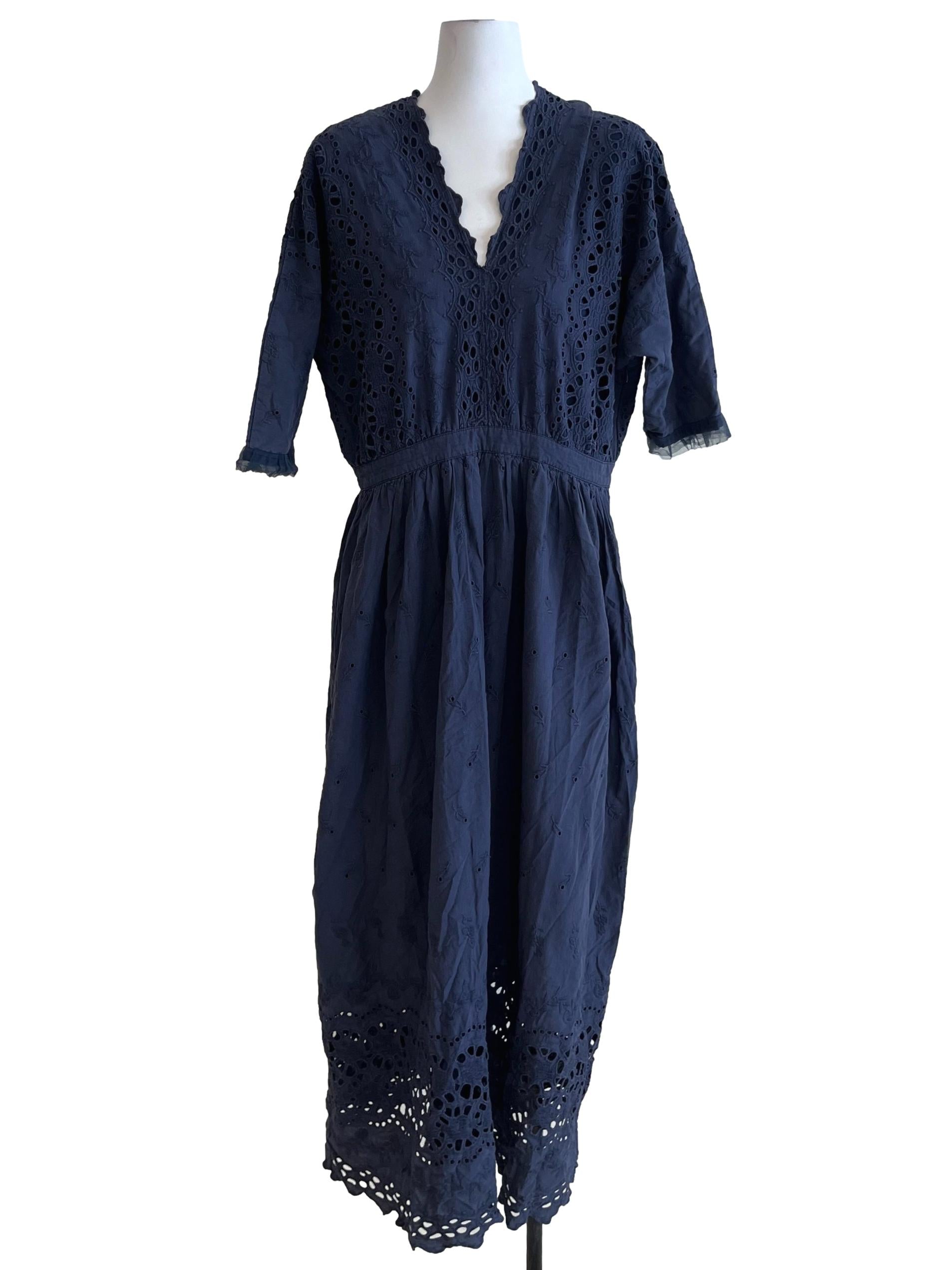 Navy Blue Birdseye Empire Dress