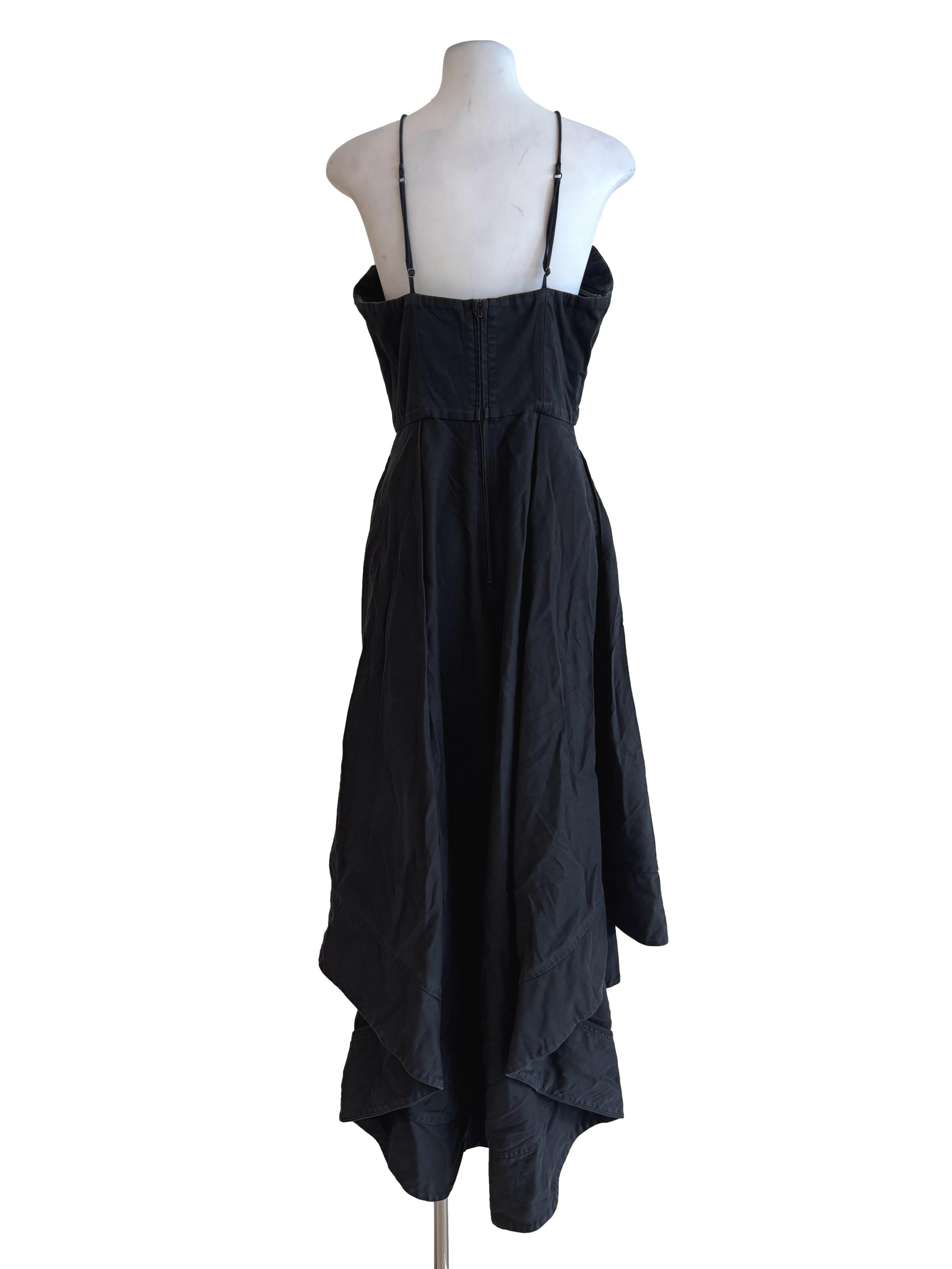 Jet Black Halter Cotton High Low Dress