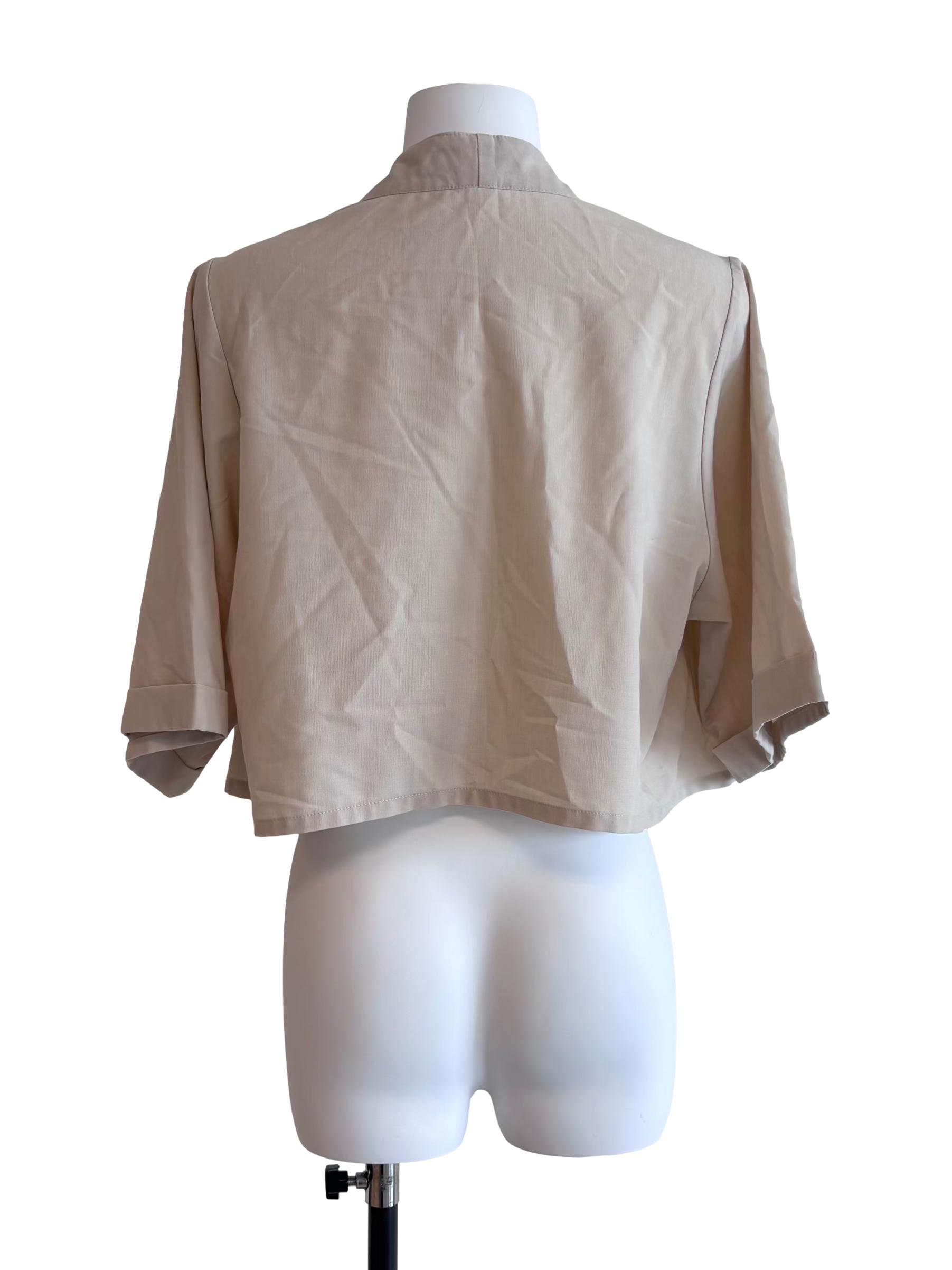 Beige Open Cropped Kimono Cardigan