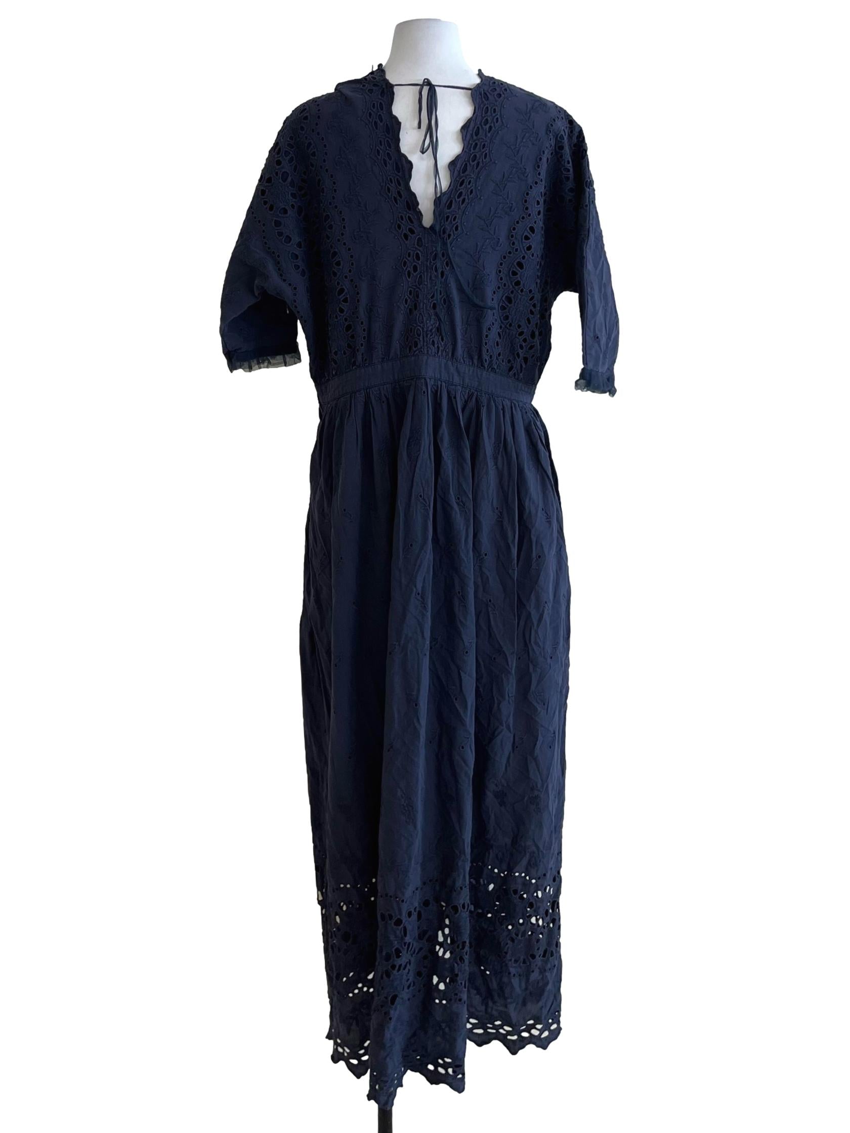 Navy Blue Birdseye Empire Dress