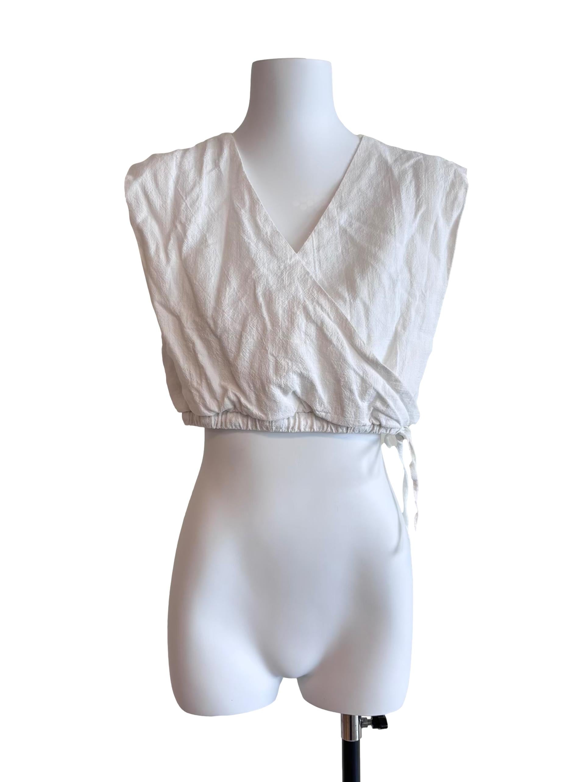 White Sleeveless Wrap Cropped Top