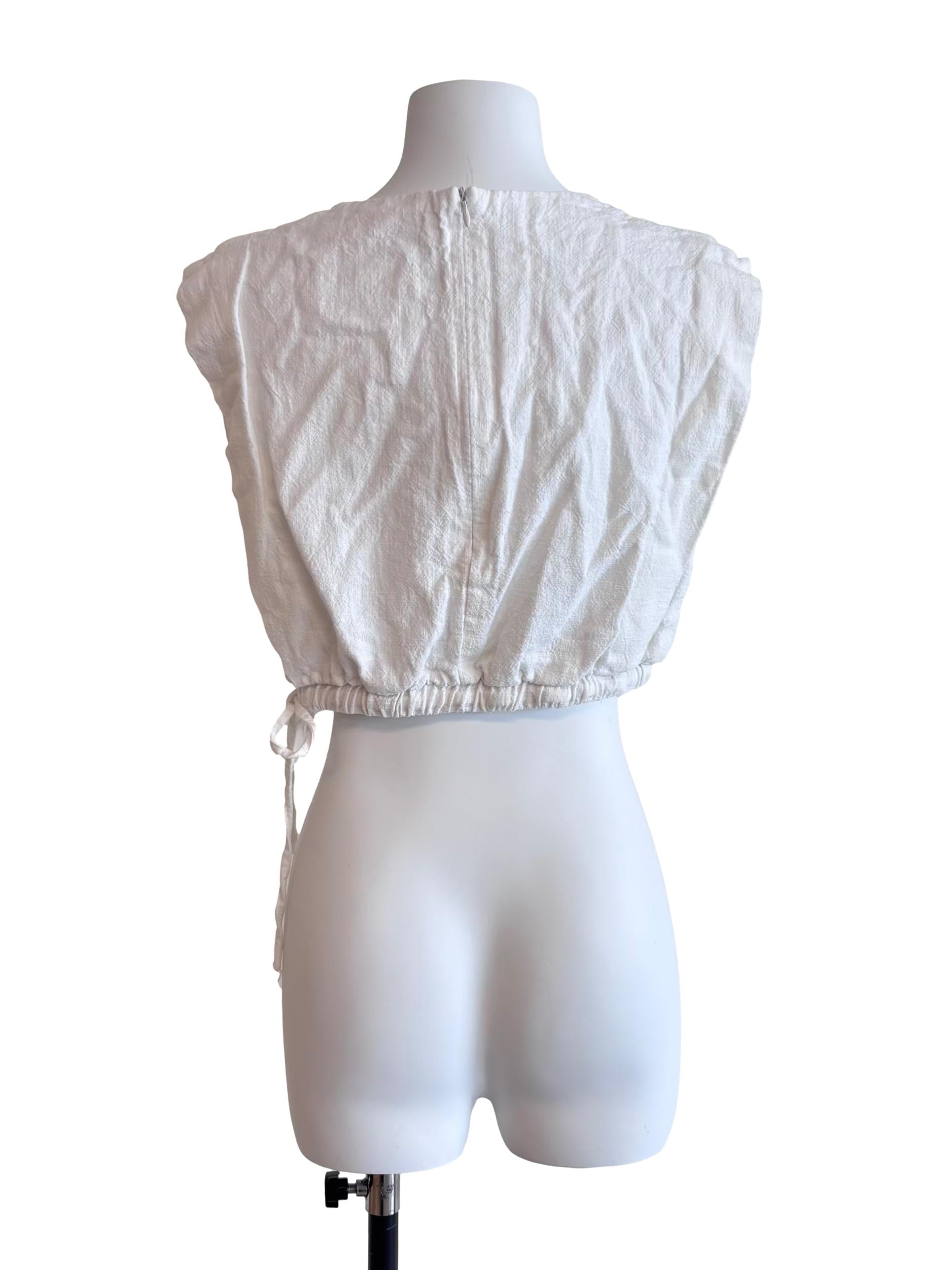 White Sleeveless Wrap Cropped Top