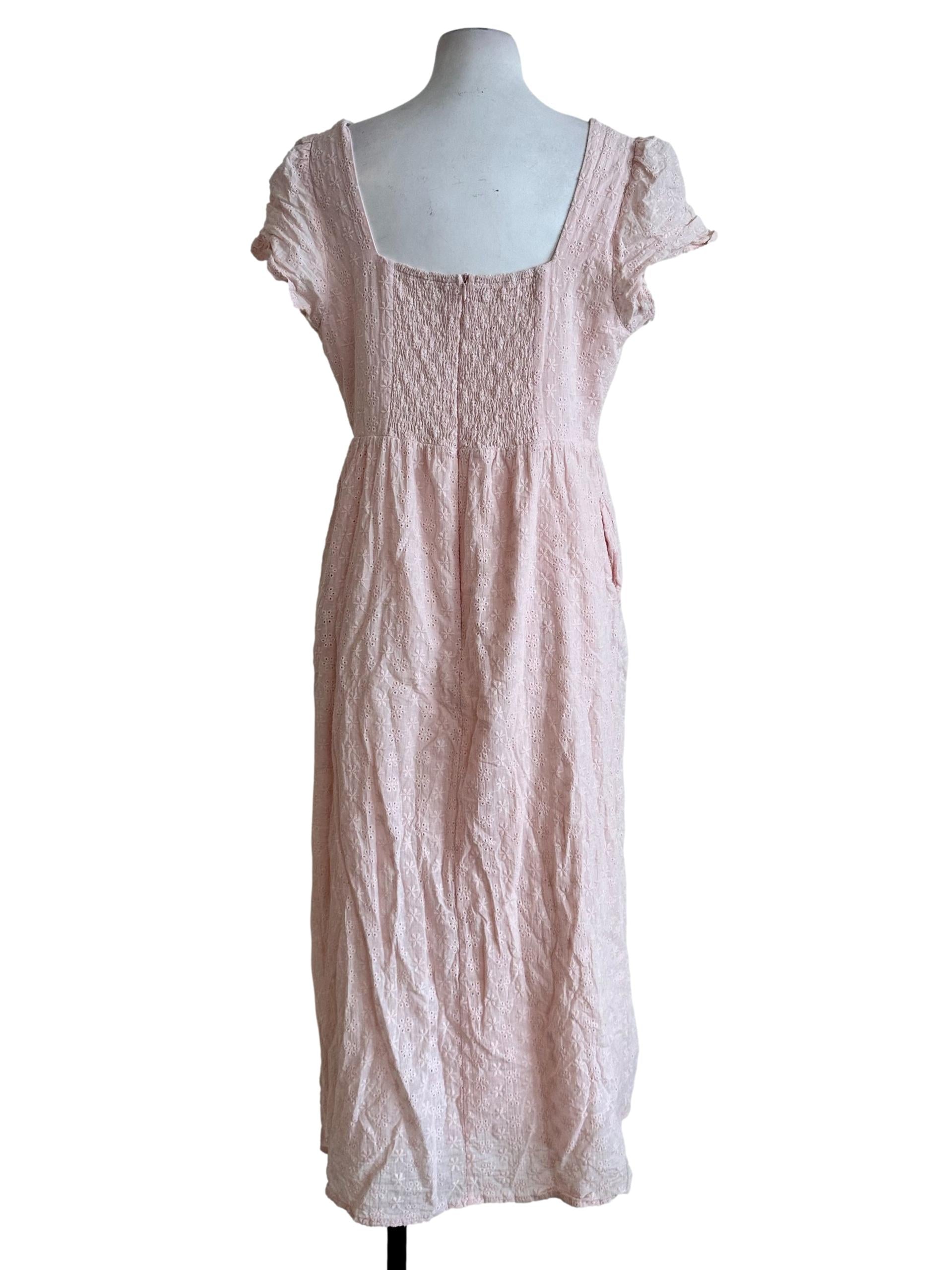 Rose Pink Embroidered Pattern Maxi Dress