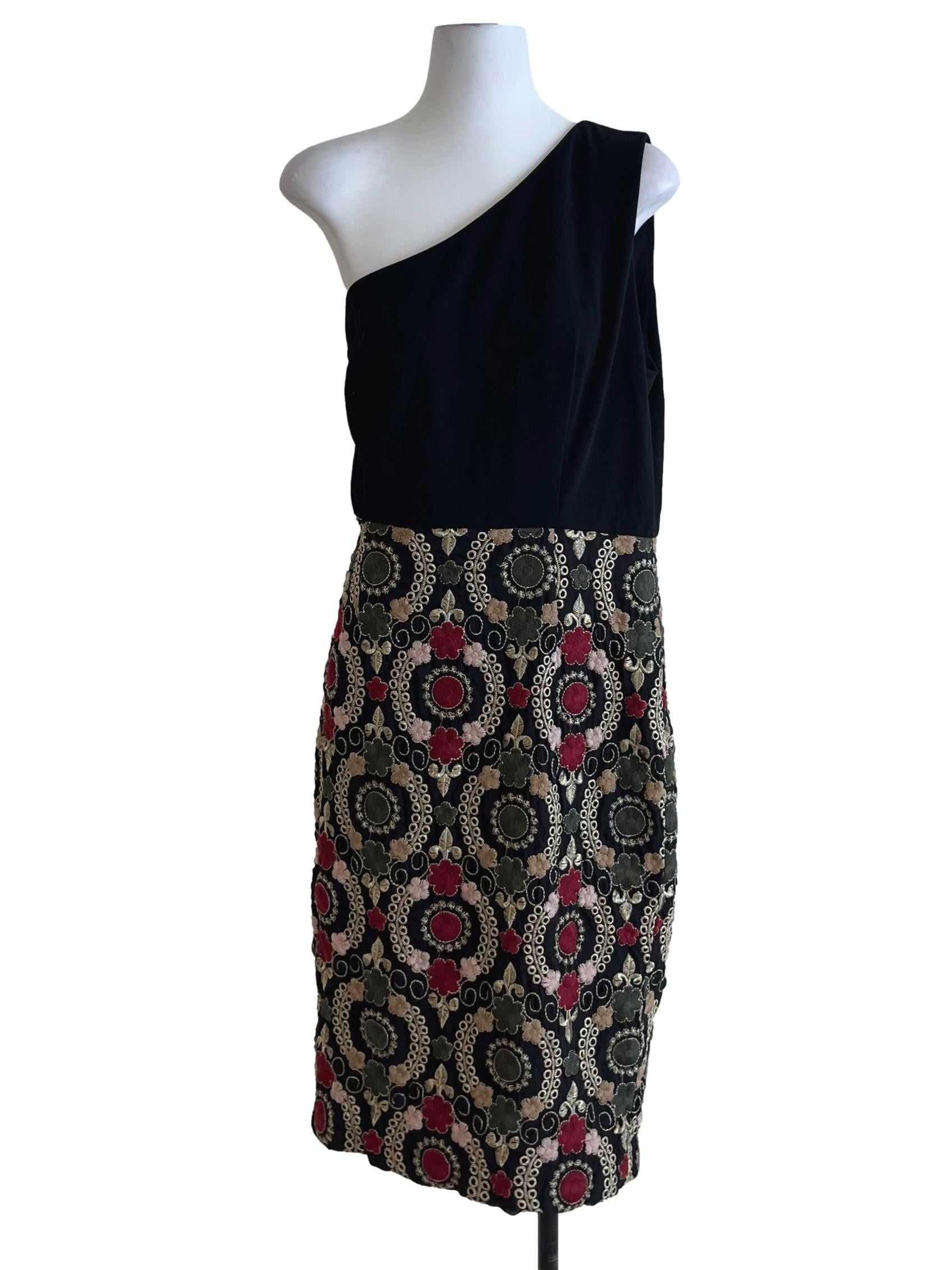 Black Asymmetrical Neckline A-Line Dress