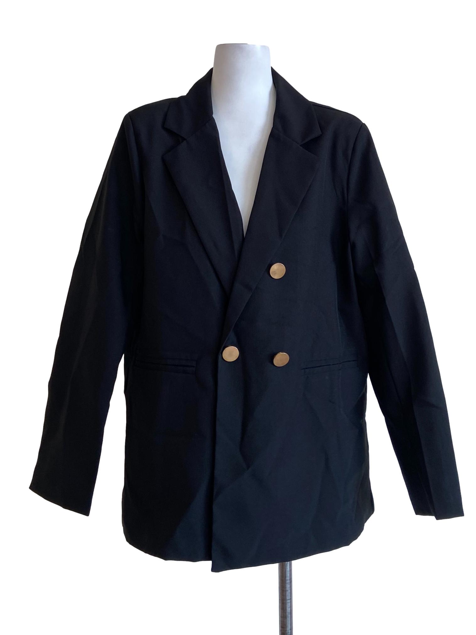 Black Herringbone Double Breasted Blazer