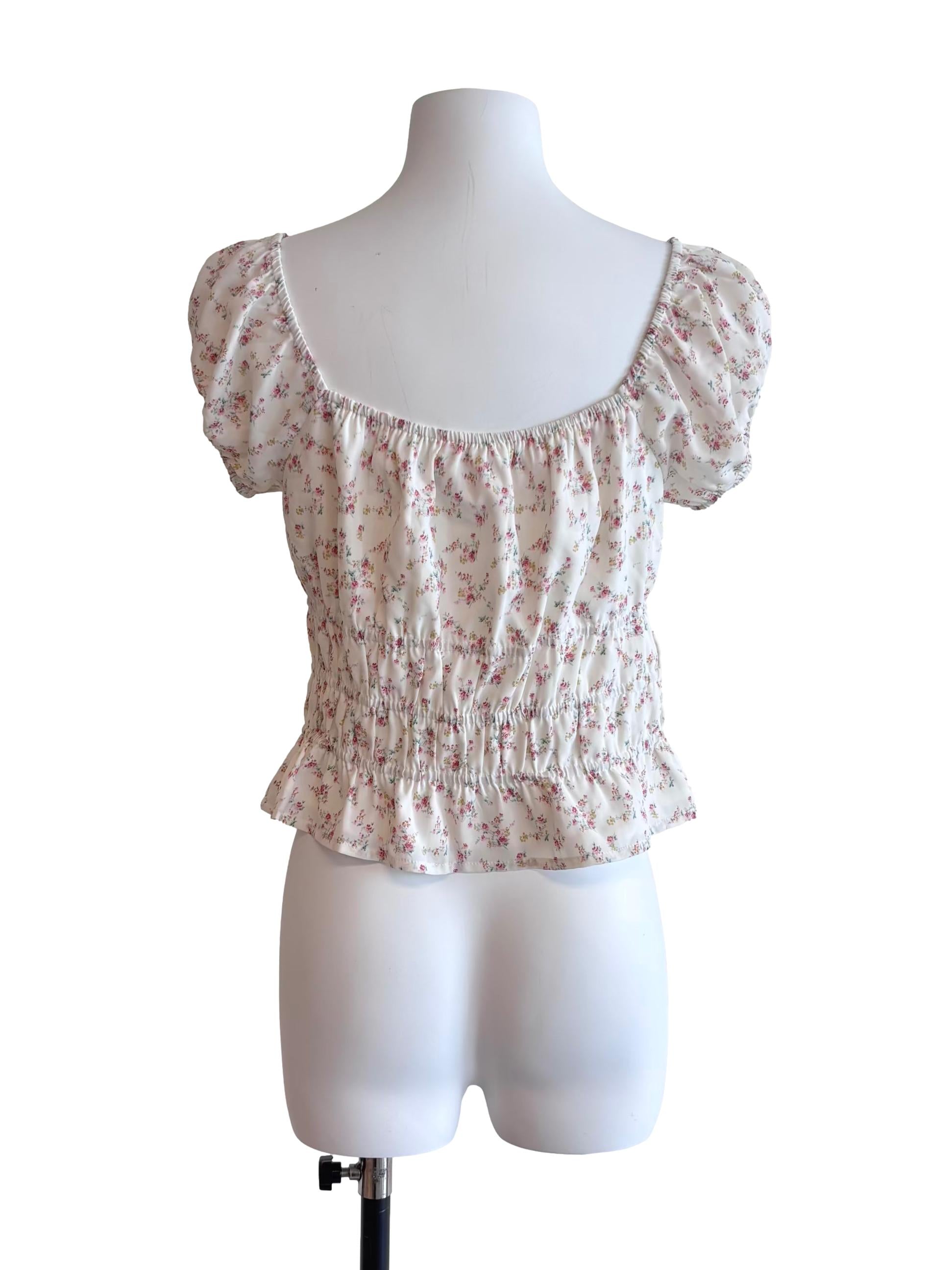 Cream Floral Shirred Babydoll Top