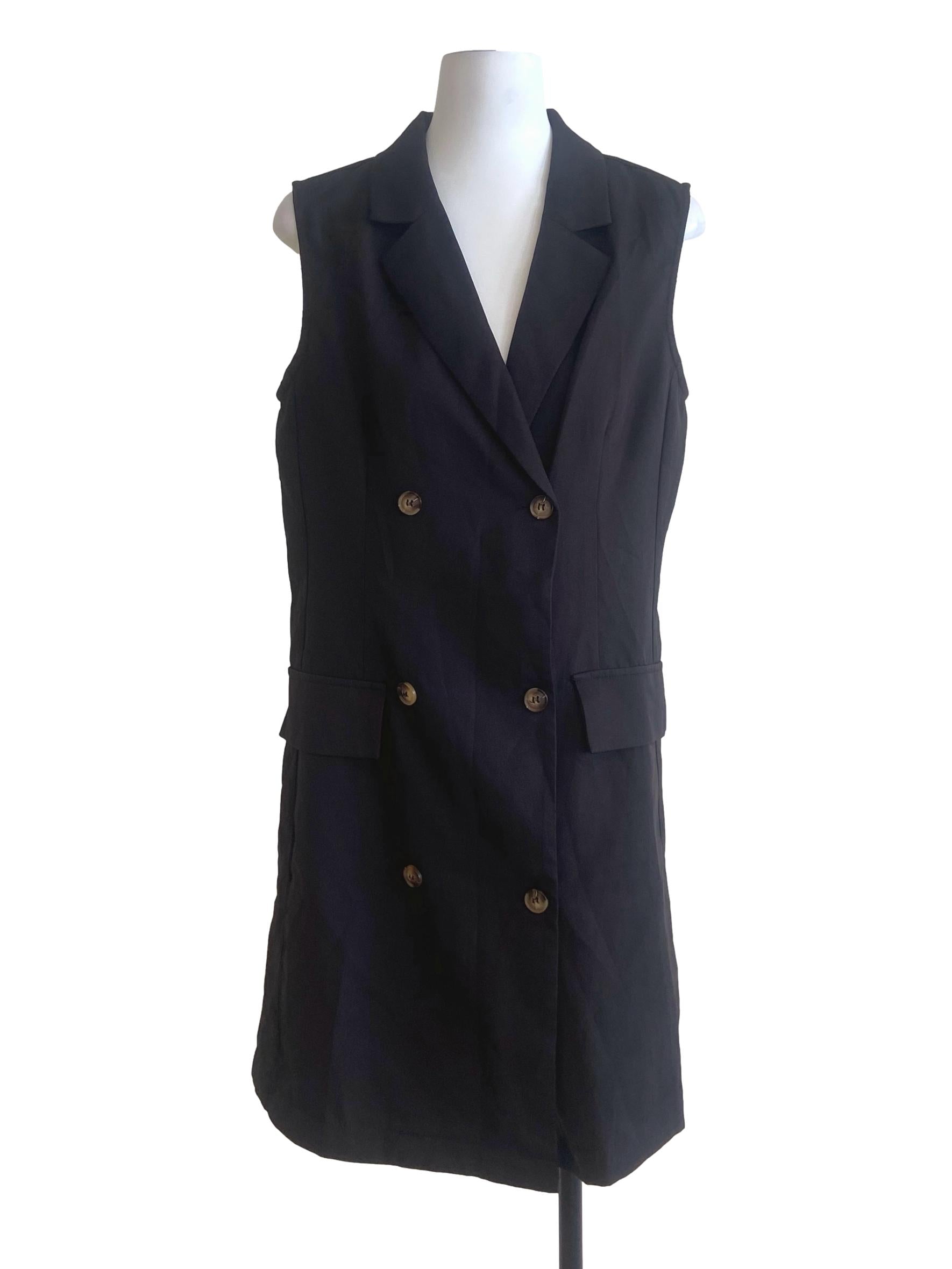 Black Twill Button Down Shift Dress