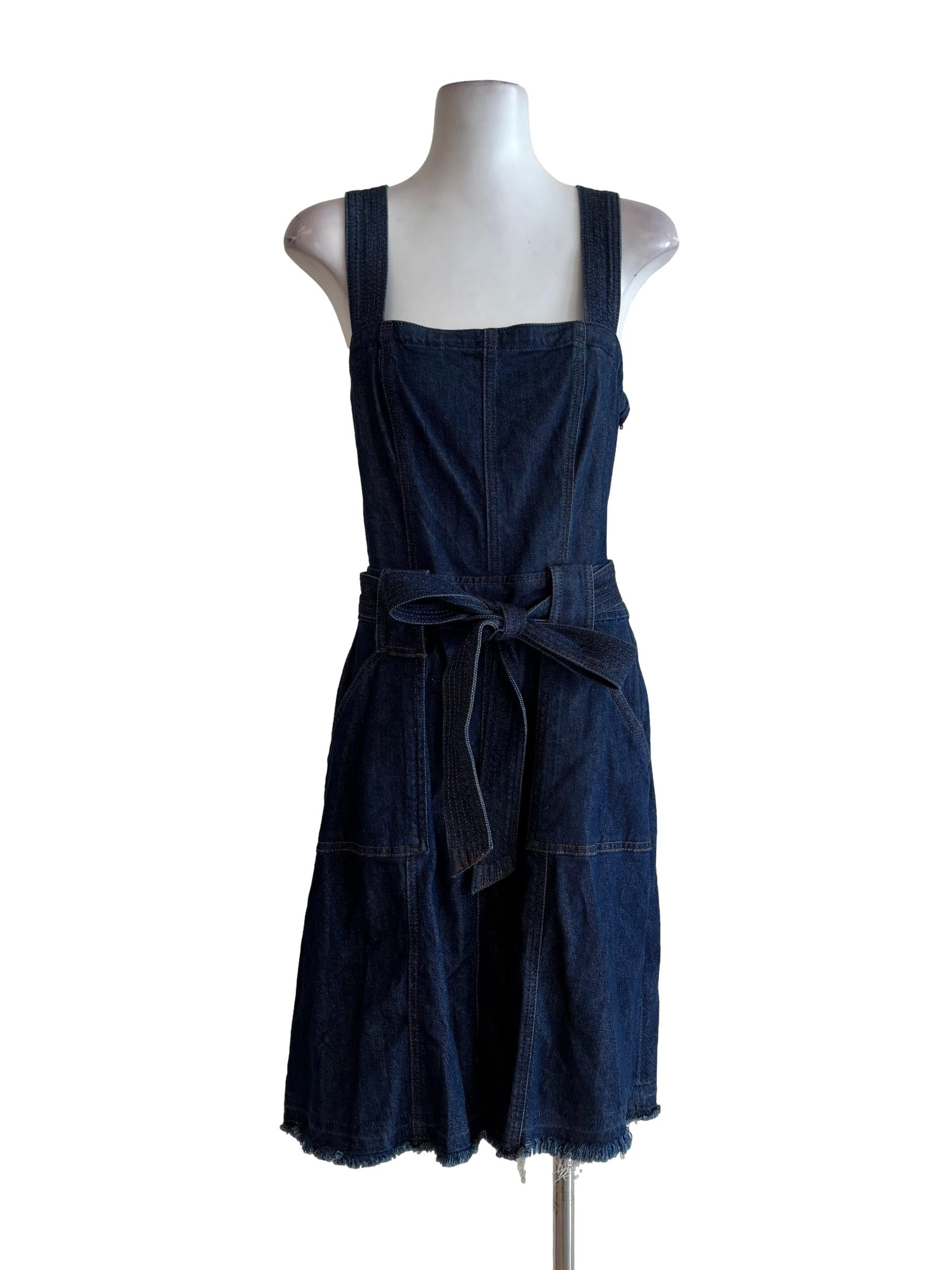 Blue Denim Square Neck Sleveless Dress