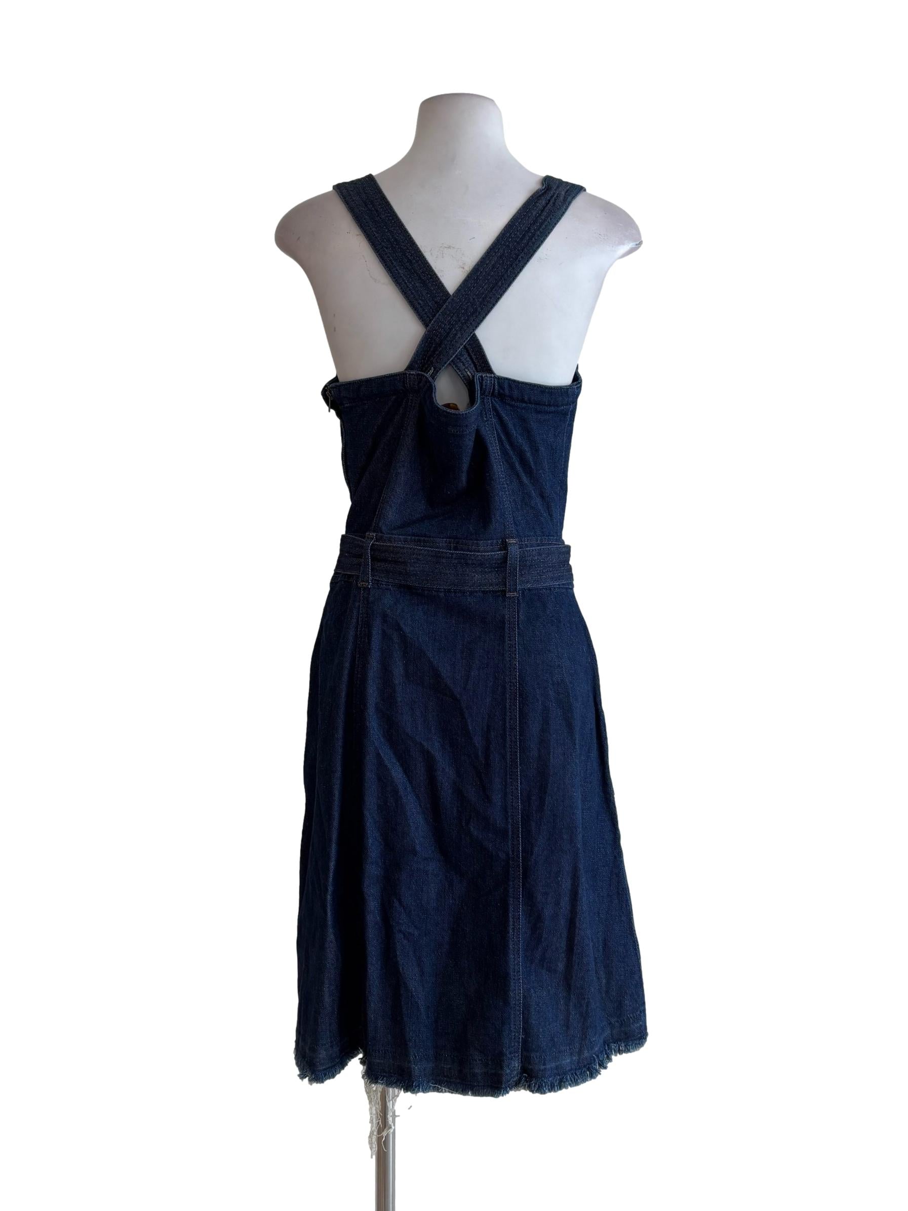 Blue Denim Square Neck Sleveless Dress