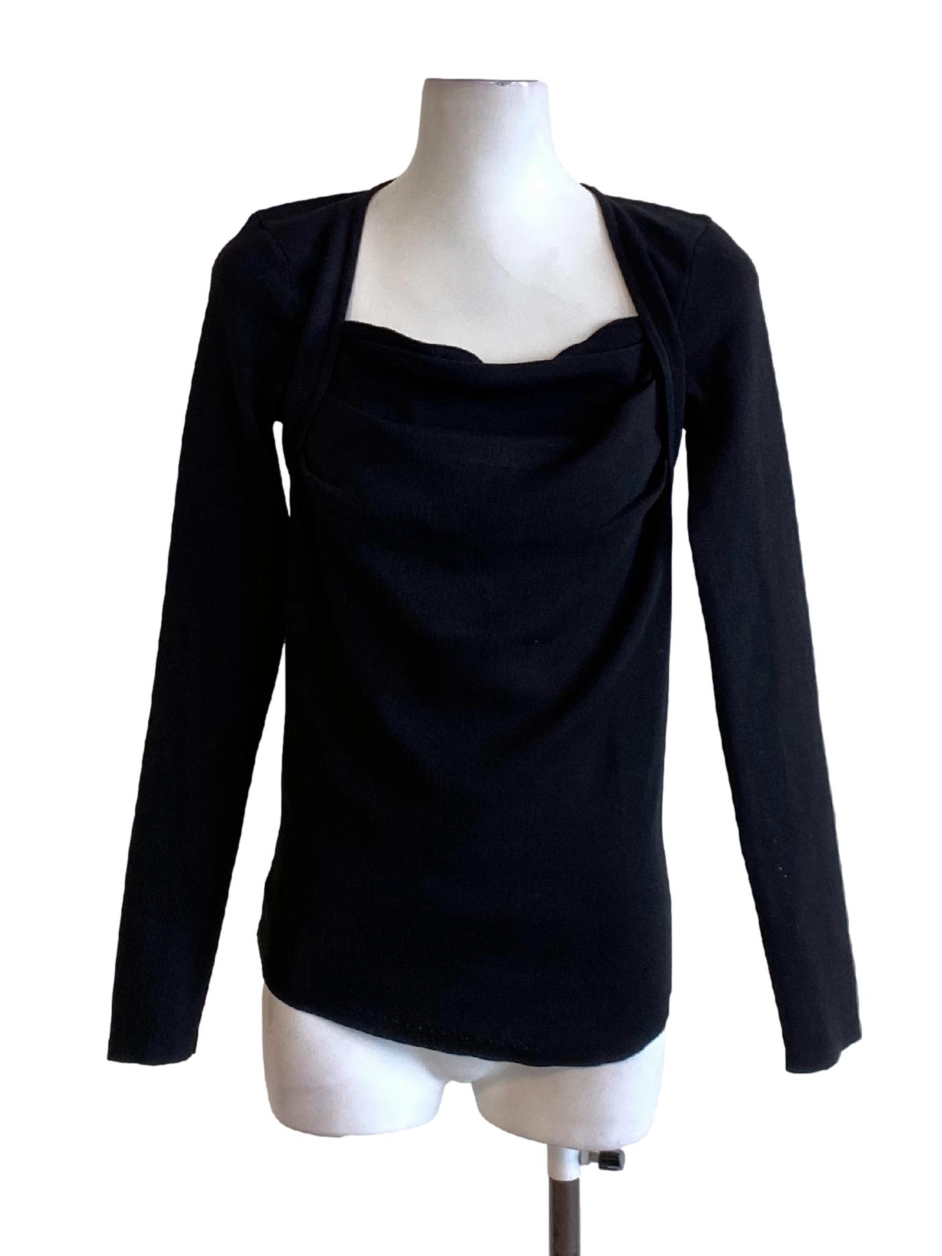 Jade Black Square Neck Long Sleeve Knitted Top