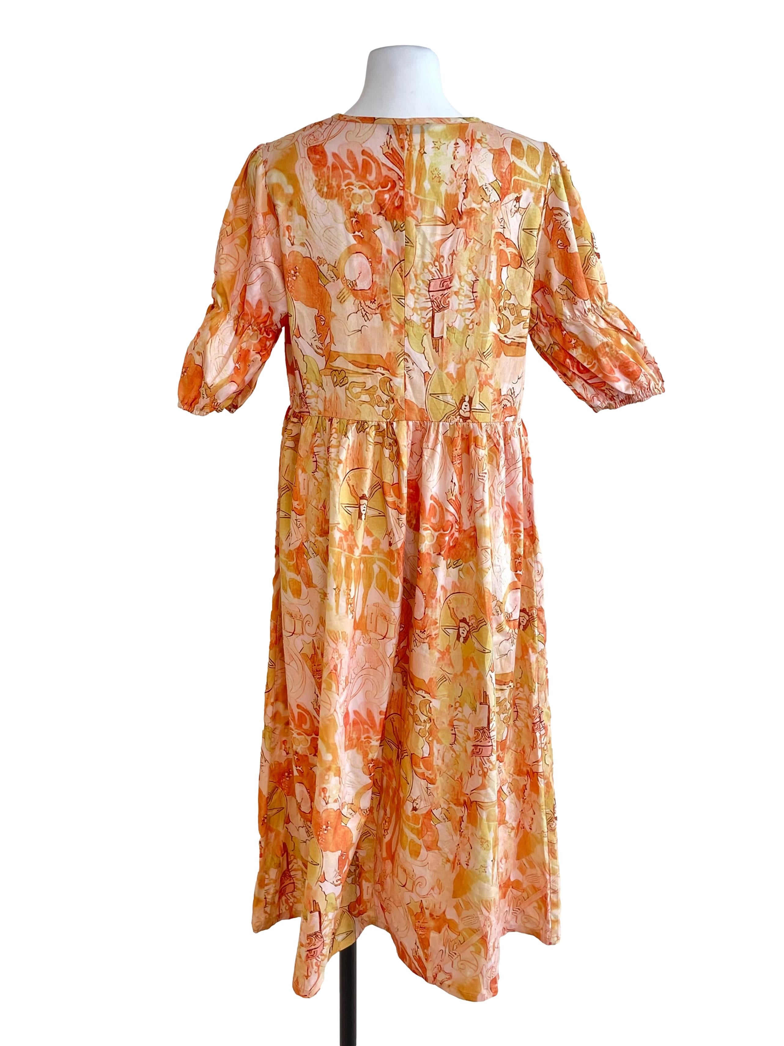 Orange V Neck Bouffont Dress