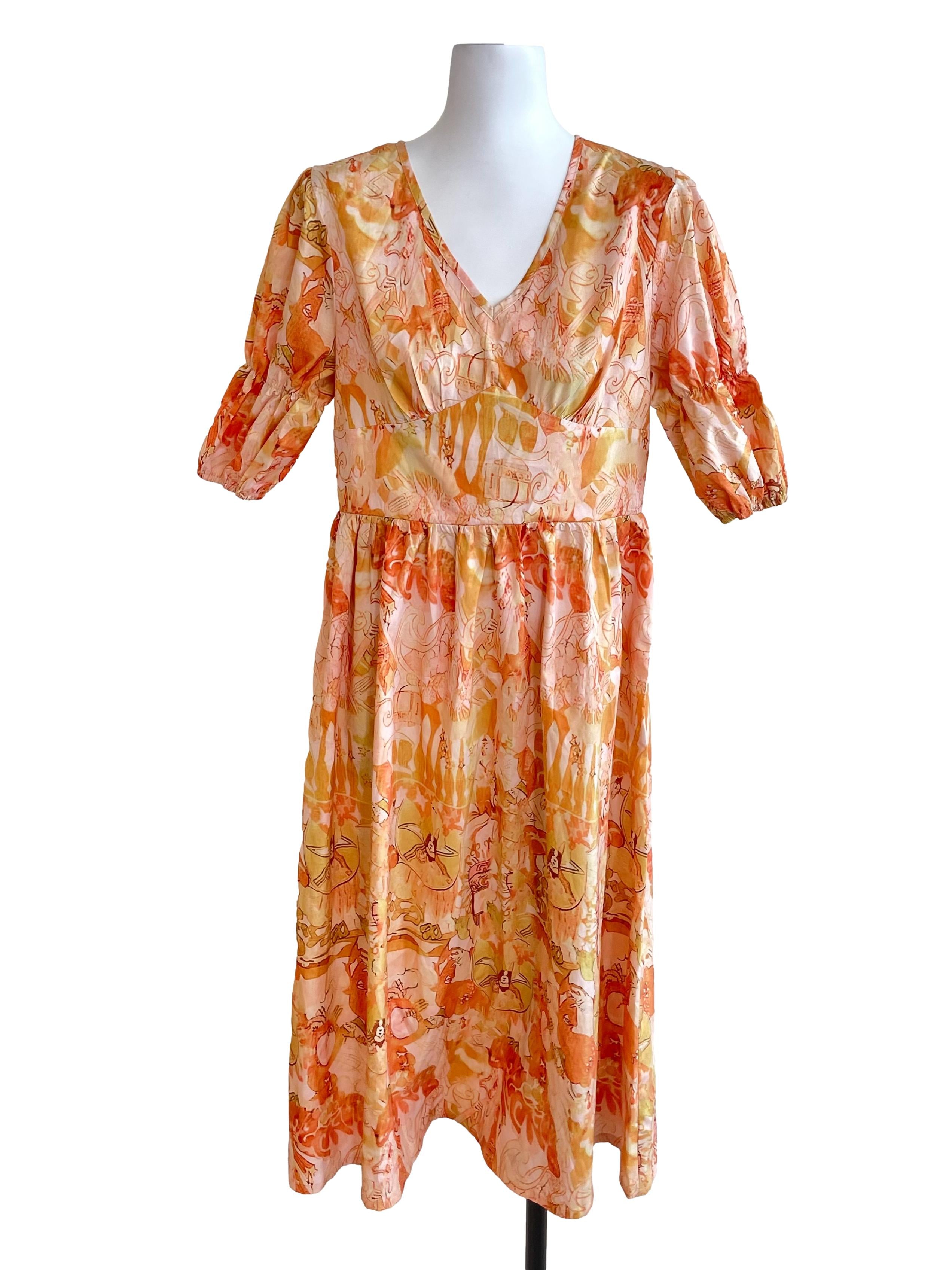 Orange V Neck Bouffont Dress
