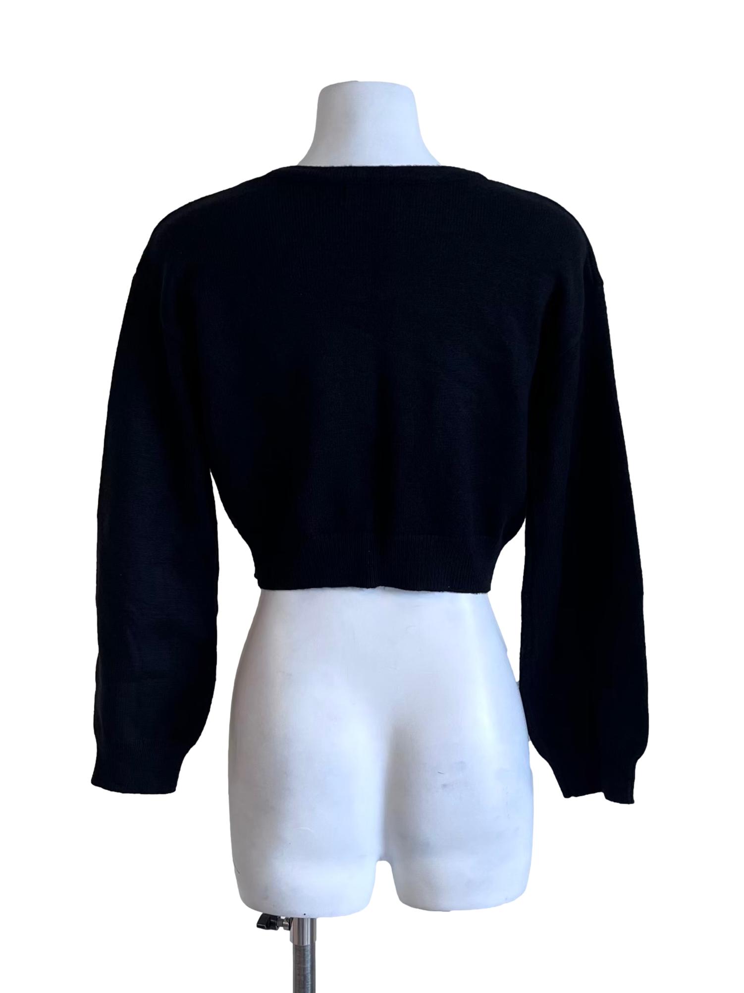 Black Cropped Cardigan With Gold Buttons