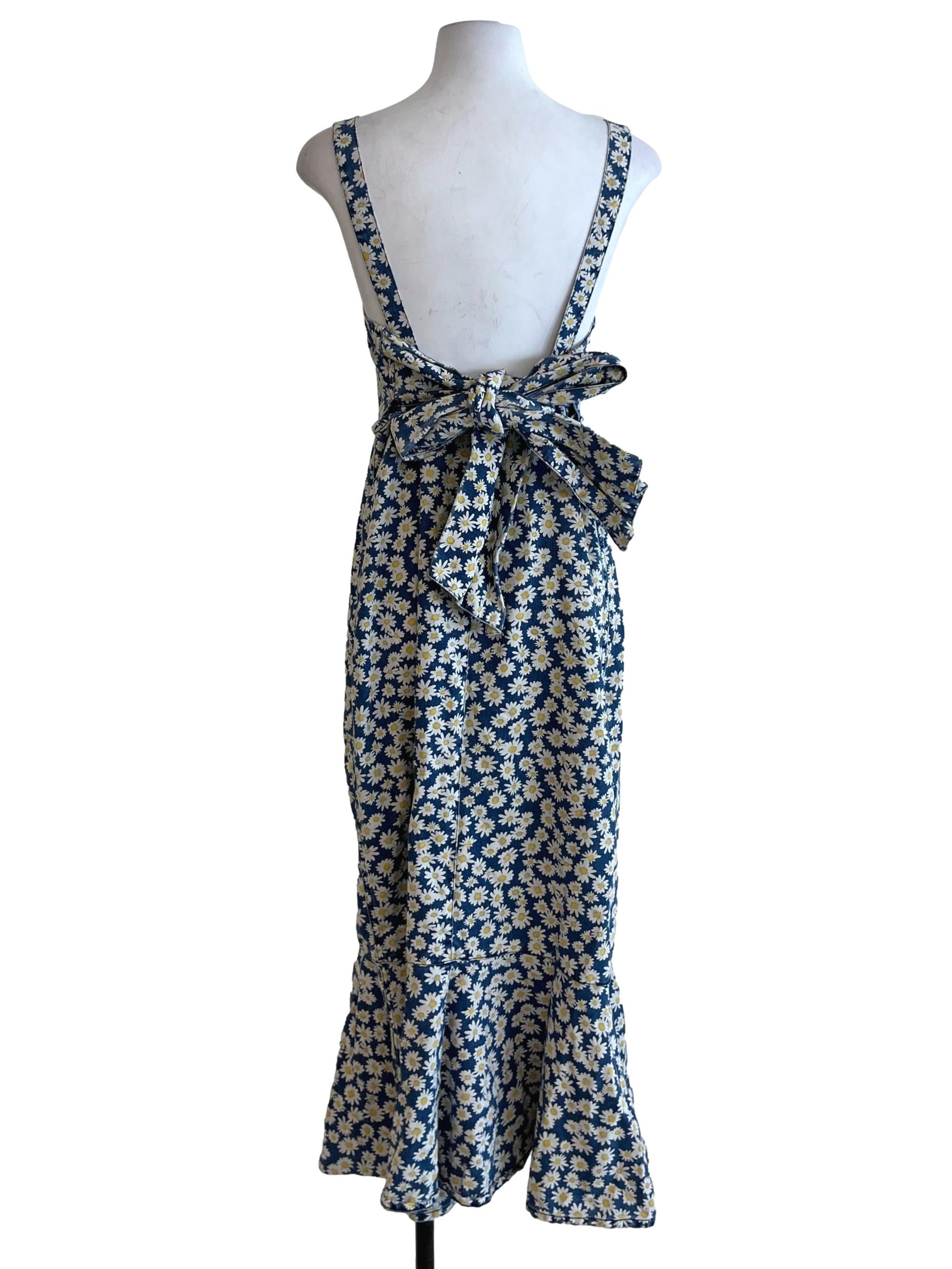 Blue Denim Floral Zip Front Dress