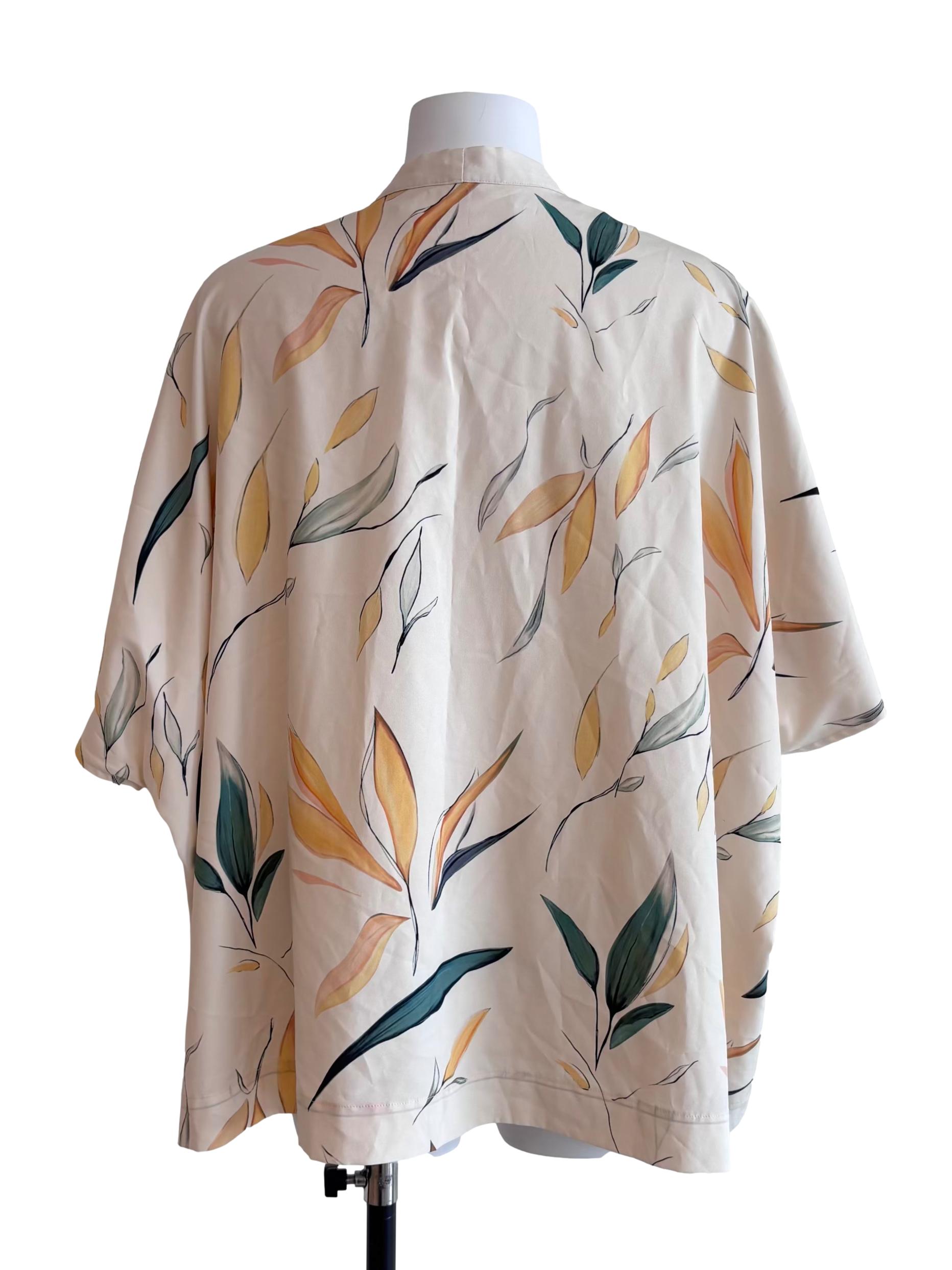Light Yellow Floral Prints Short Sleeve Kimono