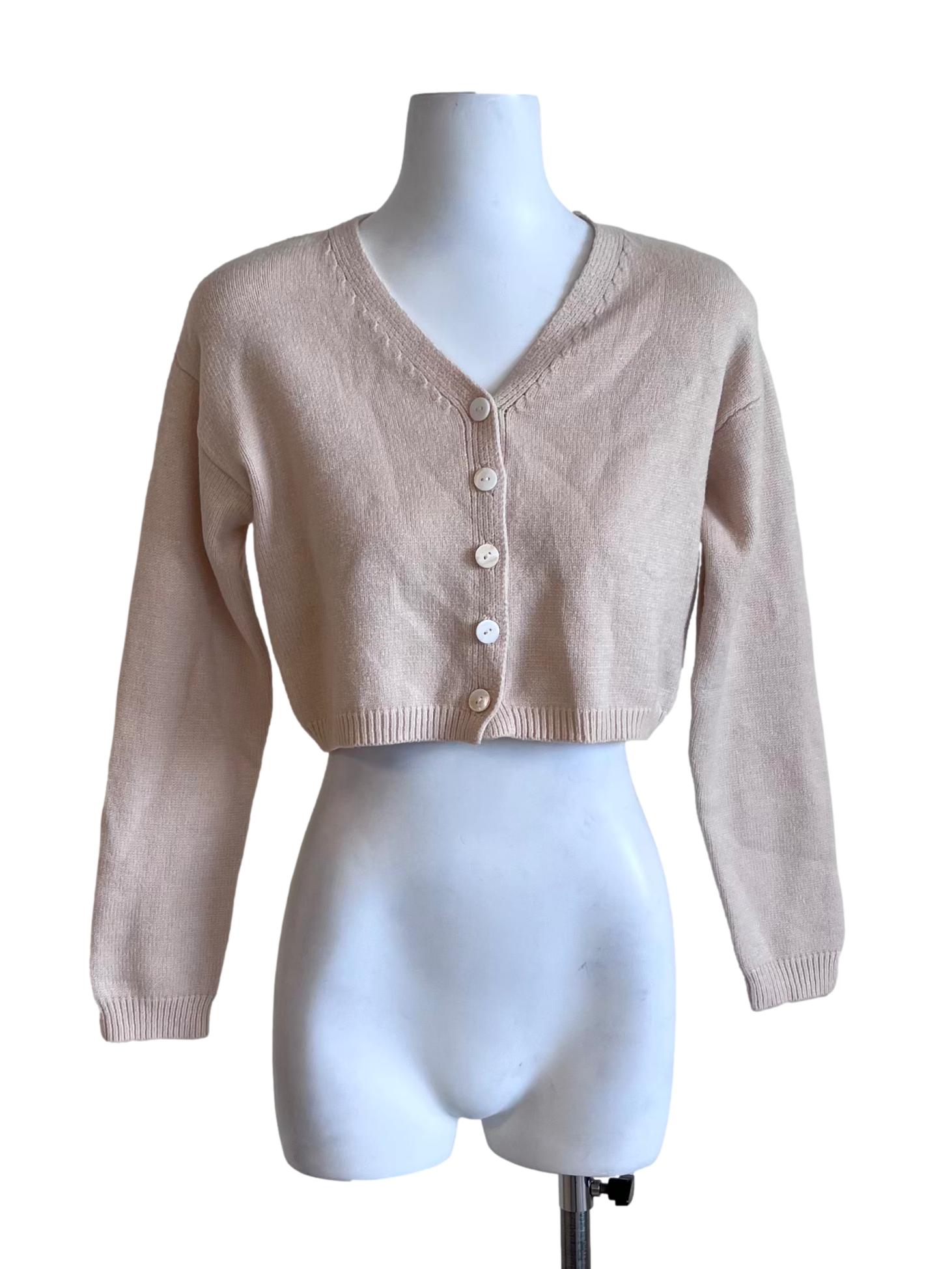 Cream Beige Cropped Cardigan
