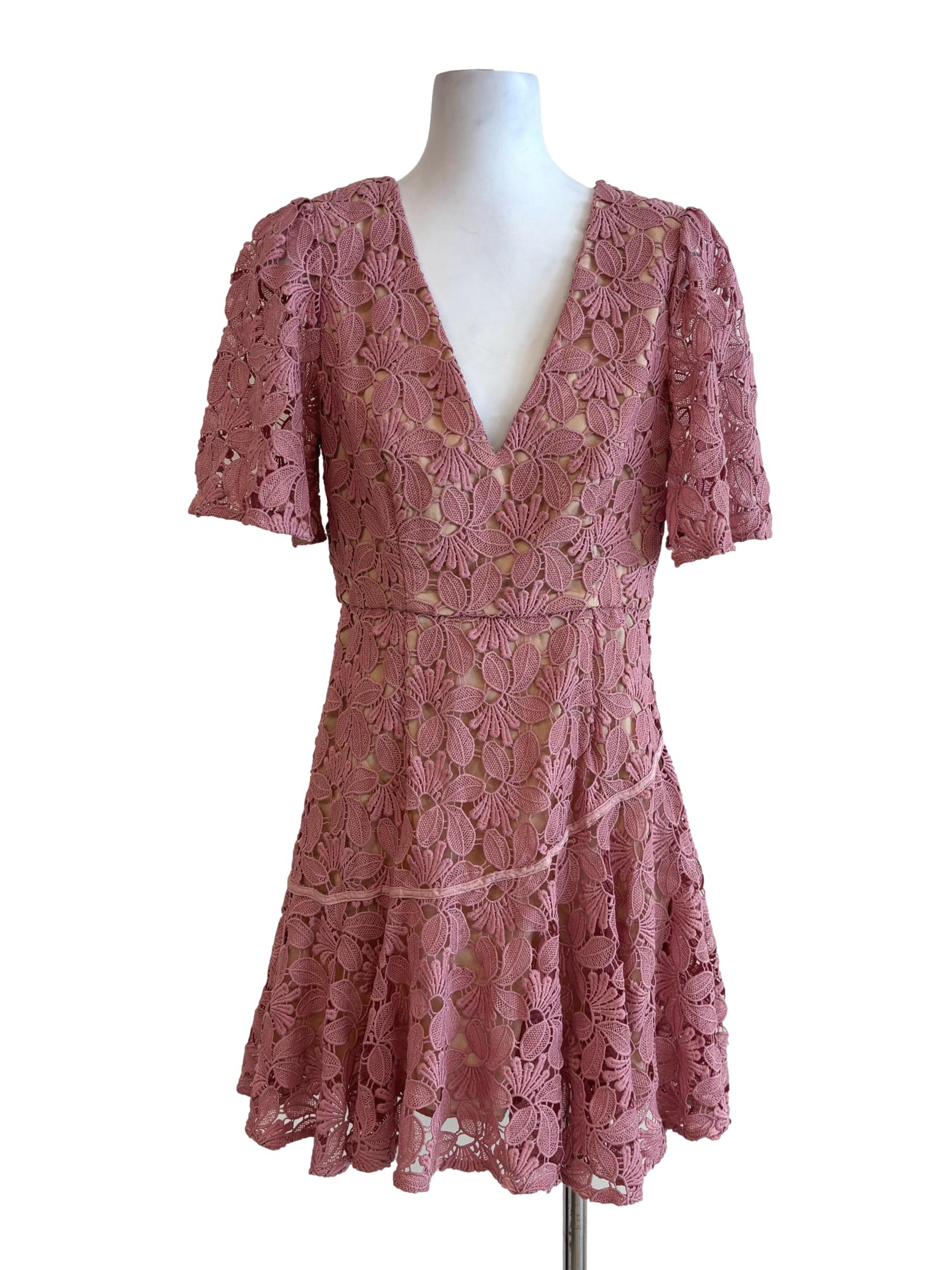 Coral Pink Floral Lace Dress