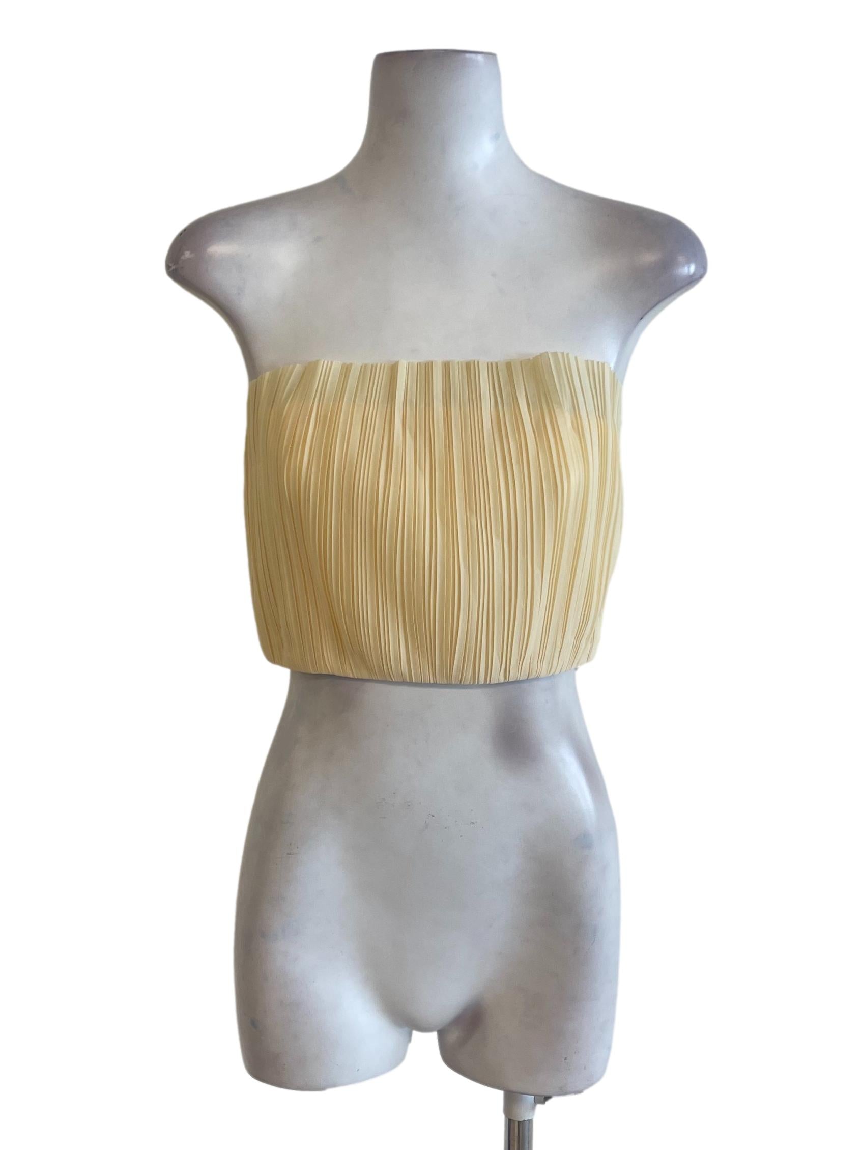 Yellow Accordion Bust Strapless Crop Top