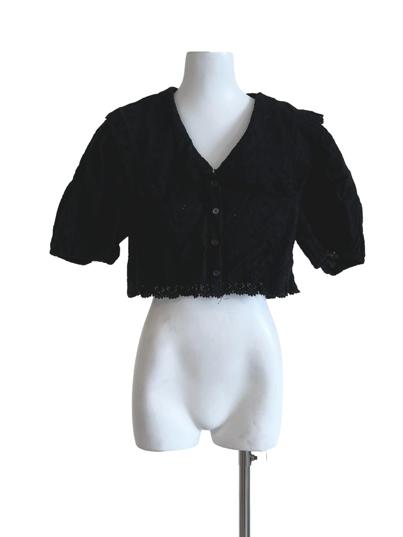 Black Lace Button Blouse