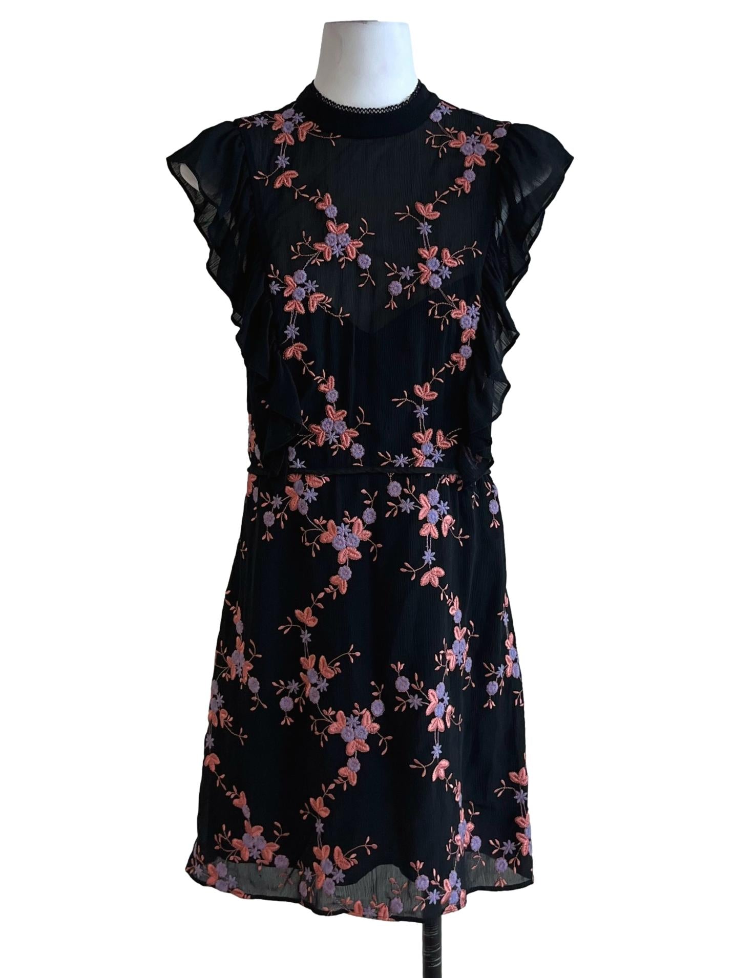 Black Floral A-Line Dress