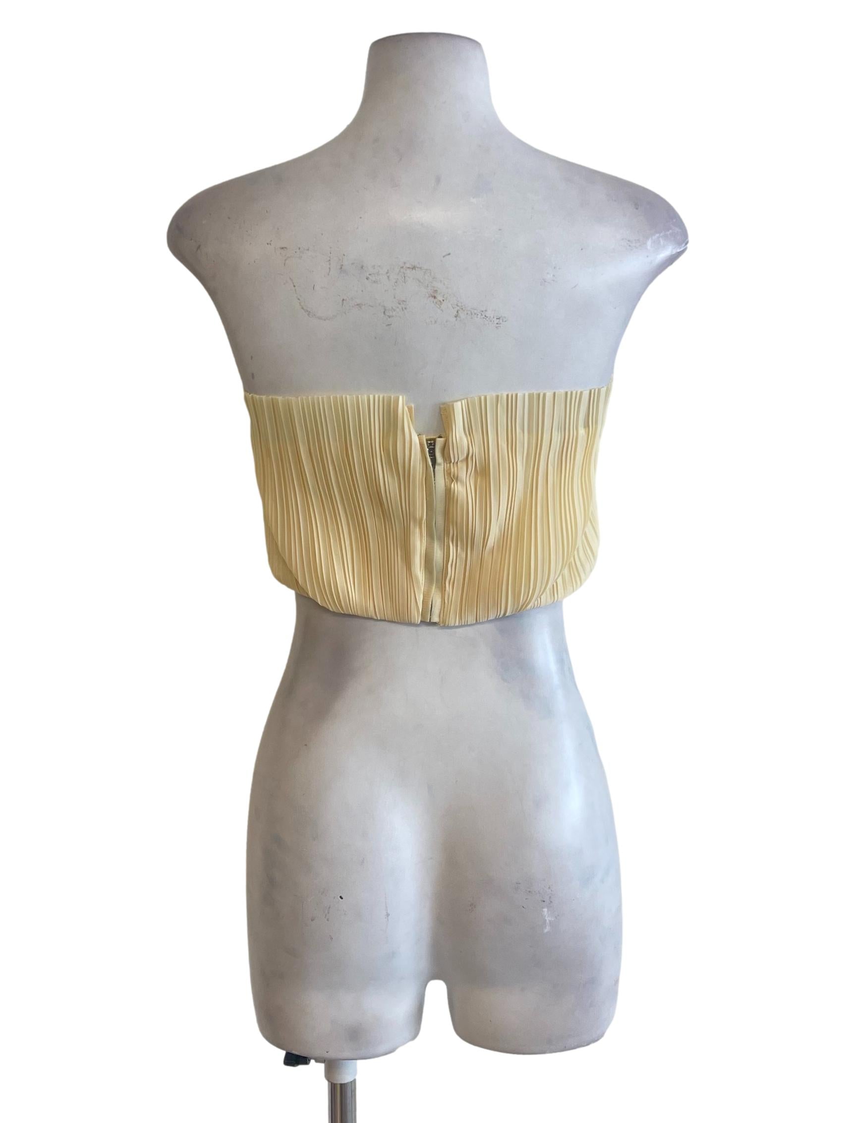 Yellow Accordion Bust Strapless Crop Top