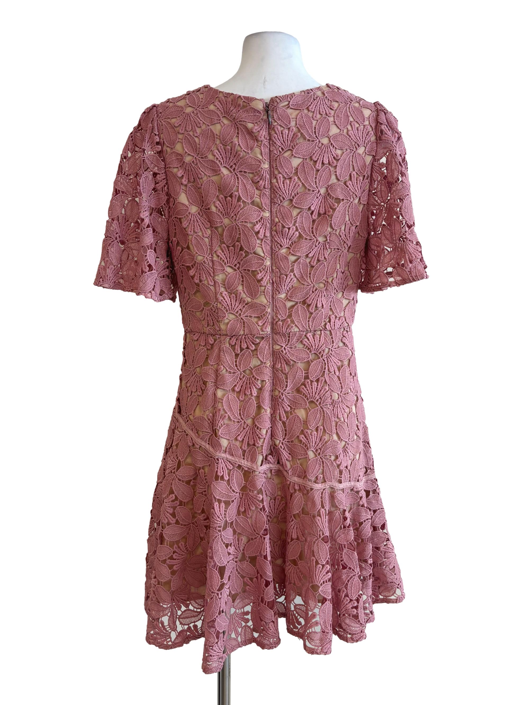 Coral Pink Floral Lace Dress